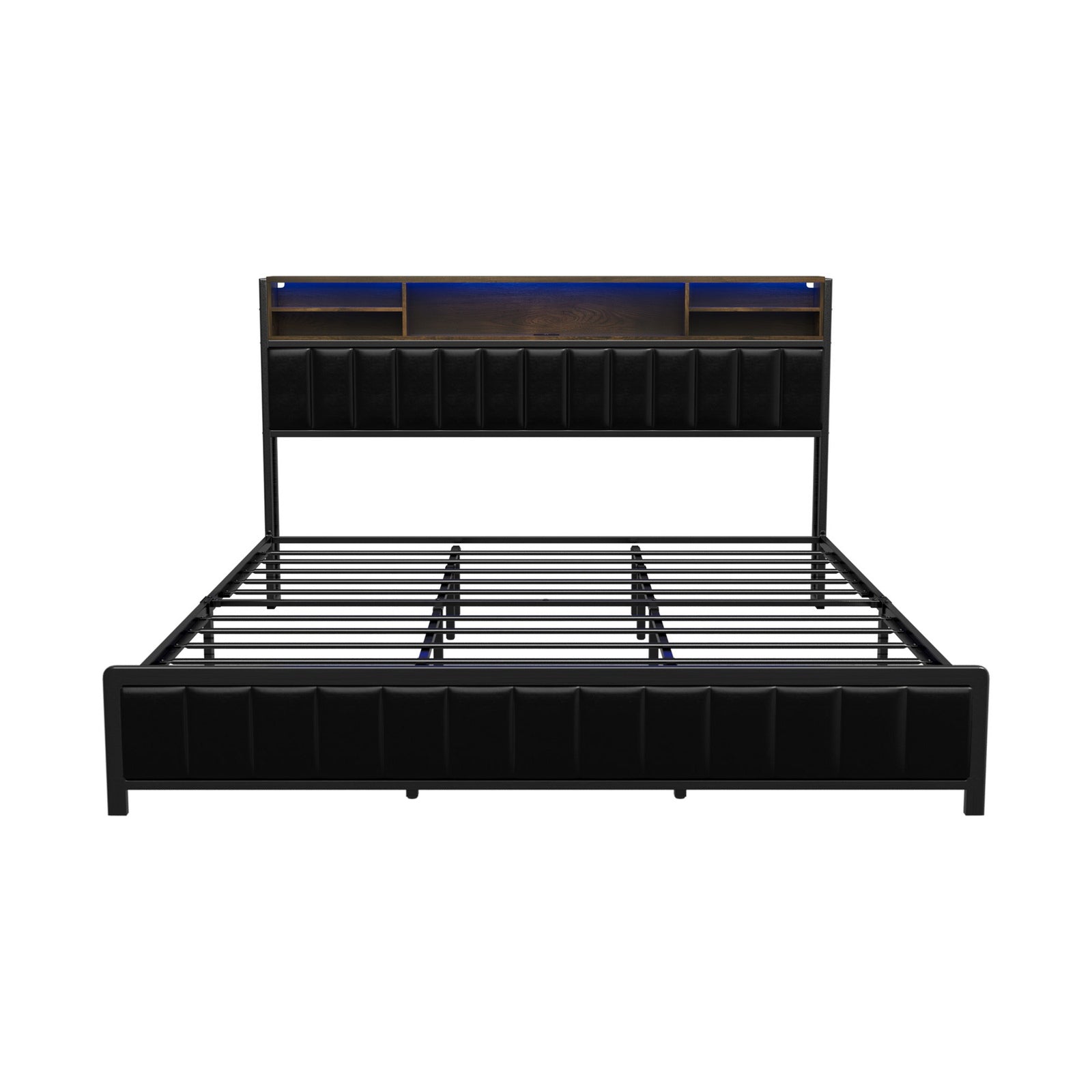 Oikiture Bed Frame King Size LED Storage Bedhead 2 Drawers USB Charge - Sunyee