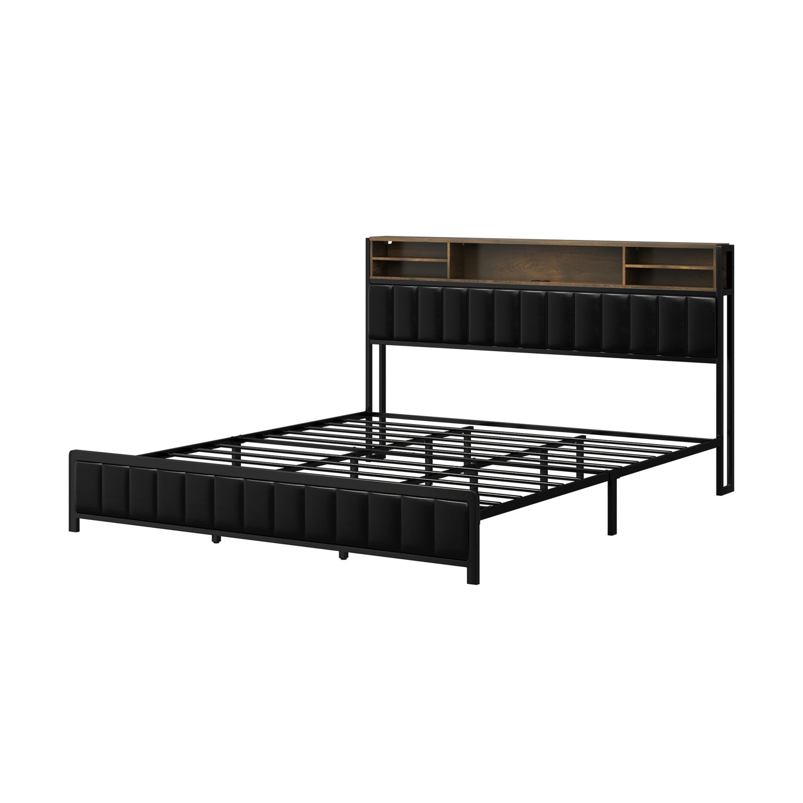 Oikiture Bed Frame King Size LED Storage Bedhead 2 Drawers USB Charge - Sunyee