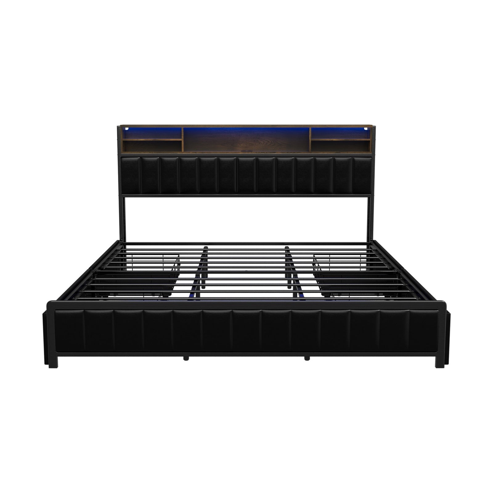 Oikiture Bed Frame King Size with LED Storage Bedhead 4 Drawers USB Charge - Sunyee