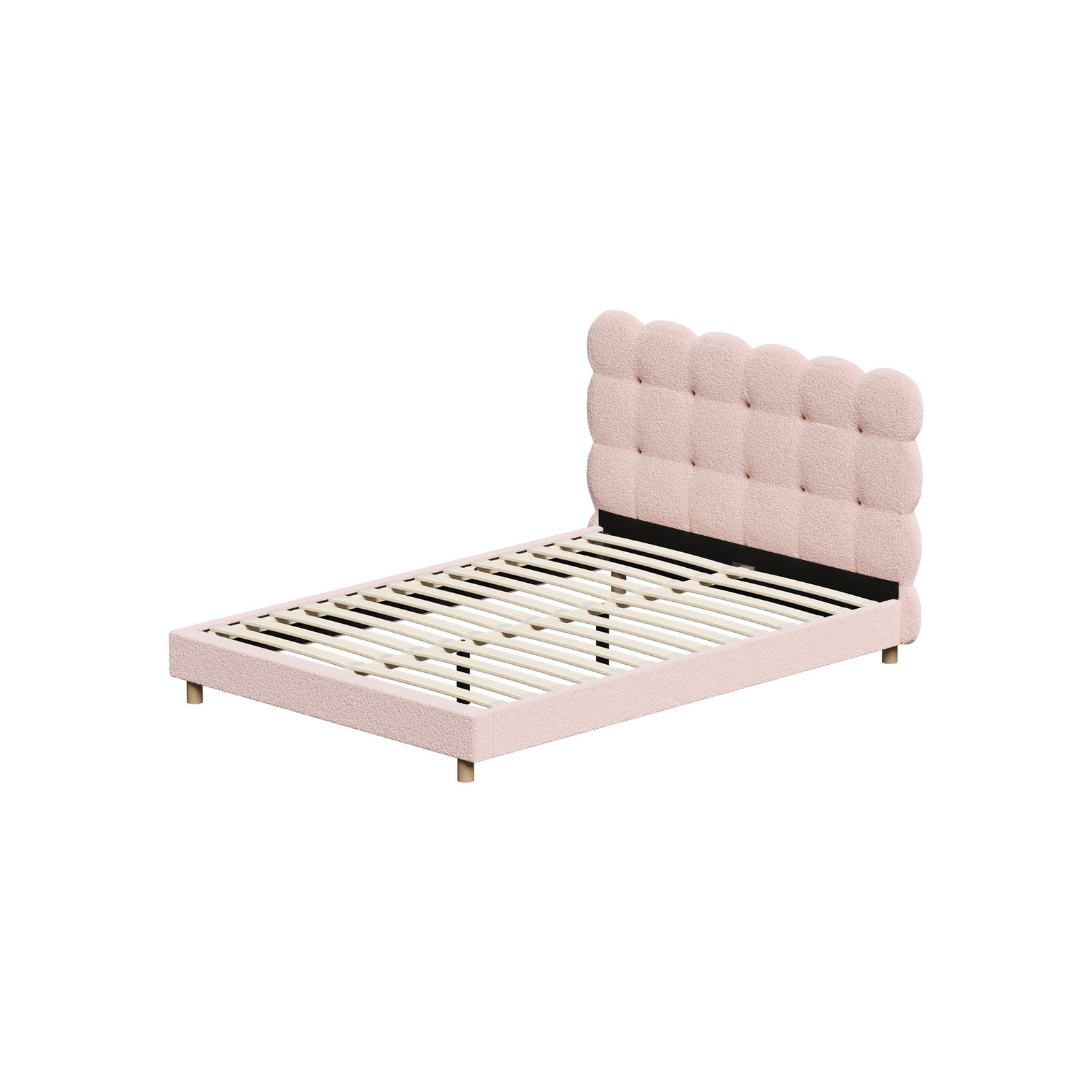 Oikiture Bed Frame Double Size Tufted Bedhead Boucle Fabric Pink - Sunyee