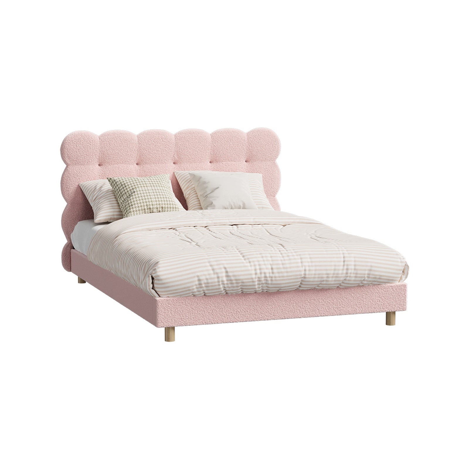 Oikiture Bed Frame Queen Double King Single Tufted Bedhead Boucle Fabric Pink - Sunyee