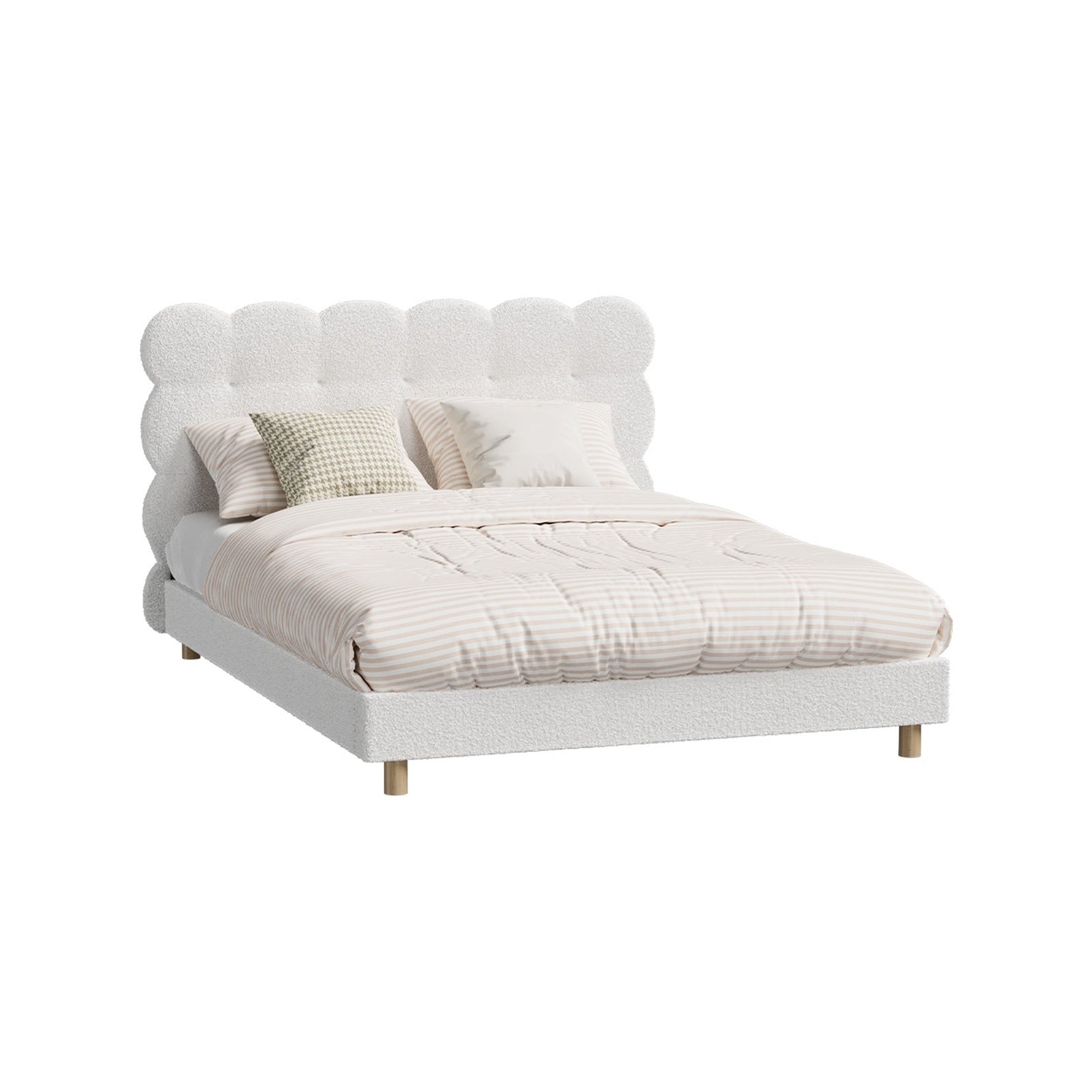 Oikiture Bed Frame Queen Double King Single Tufted Bedhead Boucle Fabric White - Sunyee
