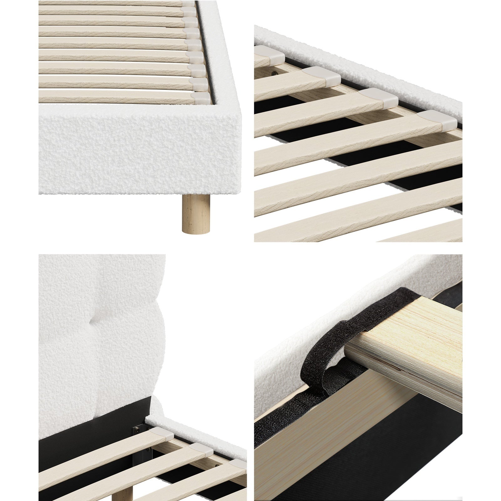 Oikiture Bed Frame Double Size Tufted Bedhead Boucle Fabric White - Sunyee