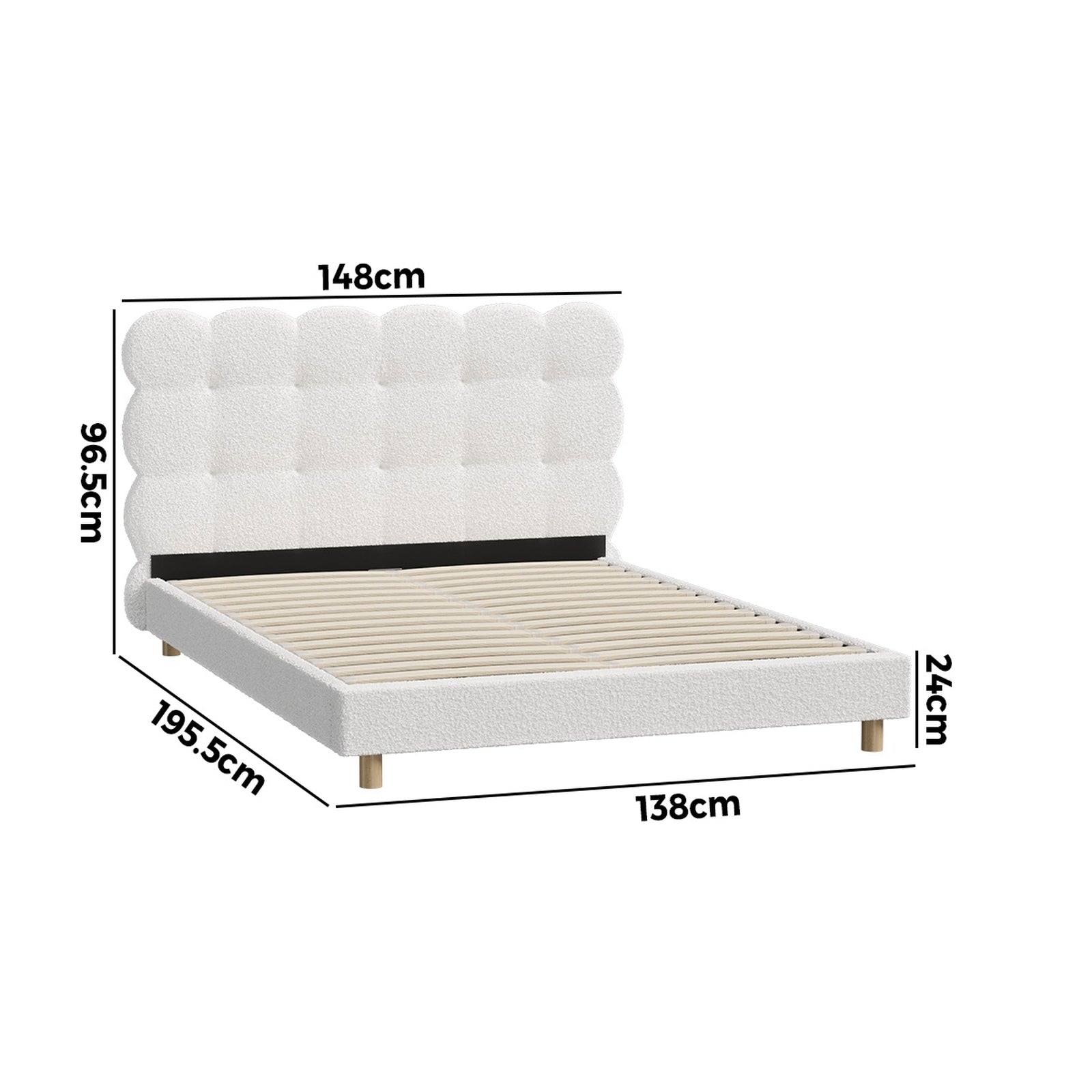 Oikiture Bed Frame Double Size Tufted Bedhead Boucle Fabric White - Sunyee
