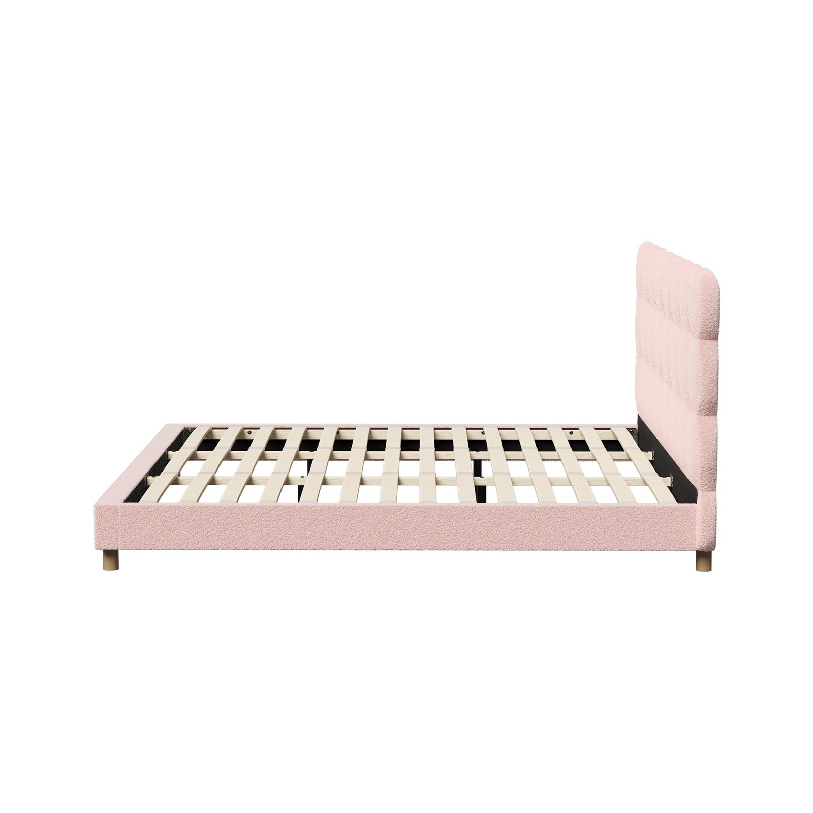 Oikiture Bed Frame King Size Tufted Bedhead Boucle Fabric Pink - Sunyee