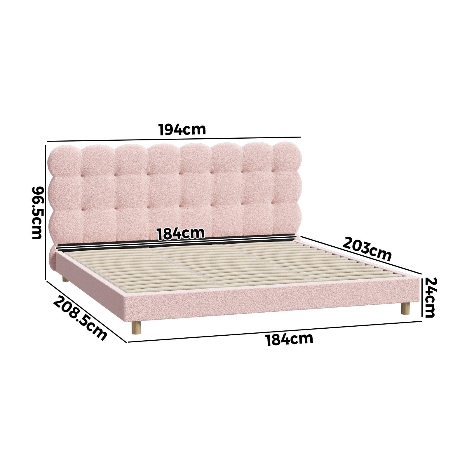 Oikiture Bed Frame King Size Tufted Bedhead Boucle Fabric Pink - Sunyee