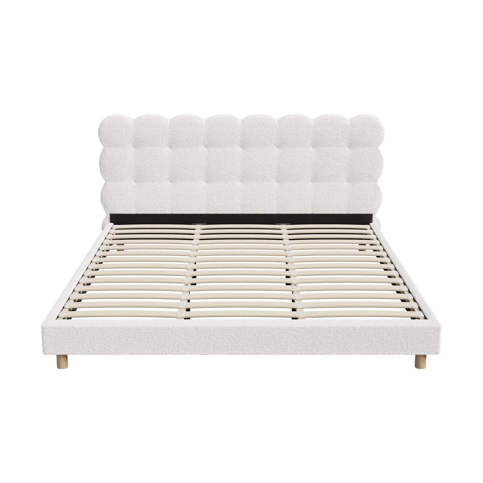 Oikiture Bed Frame King Size Tufted Bedhead Boucle Fabric White - Sunyee