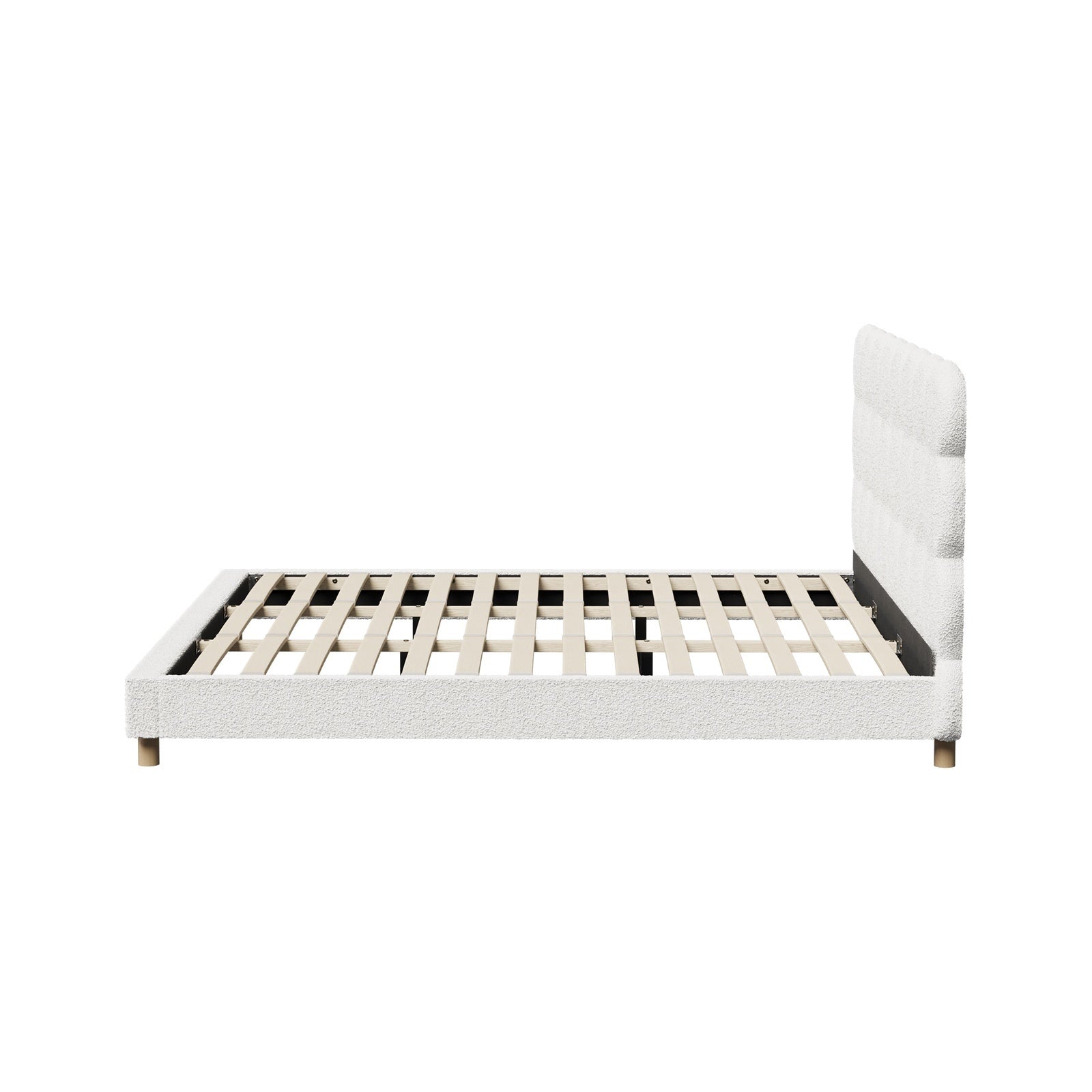 Oikiture Bed Frame King Size Tufted Bedhead Boucle Fabric White - Sunyee