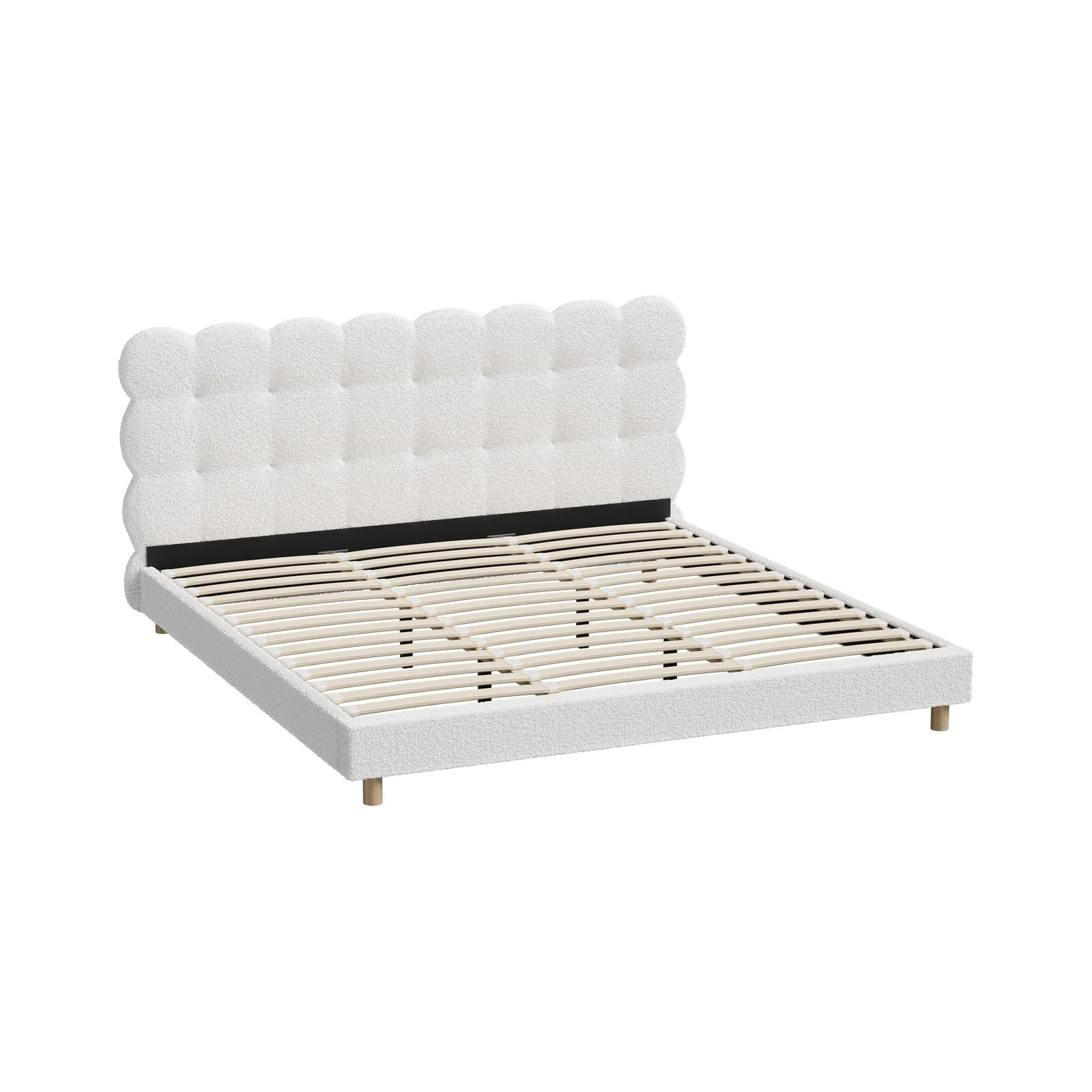 Oikiture Bed Frame King Size Tufted Bedhead Boucle Fabric White - Sunyee