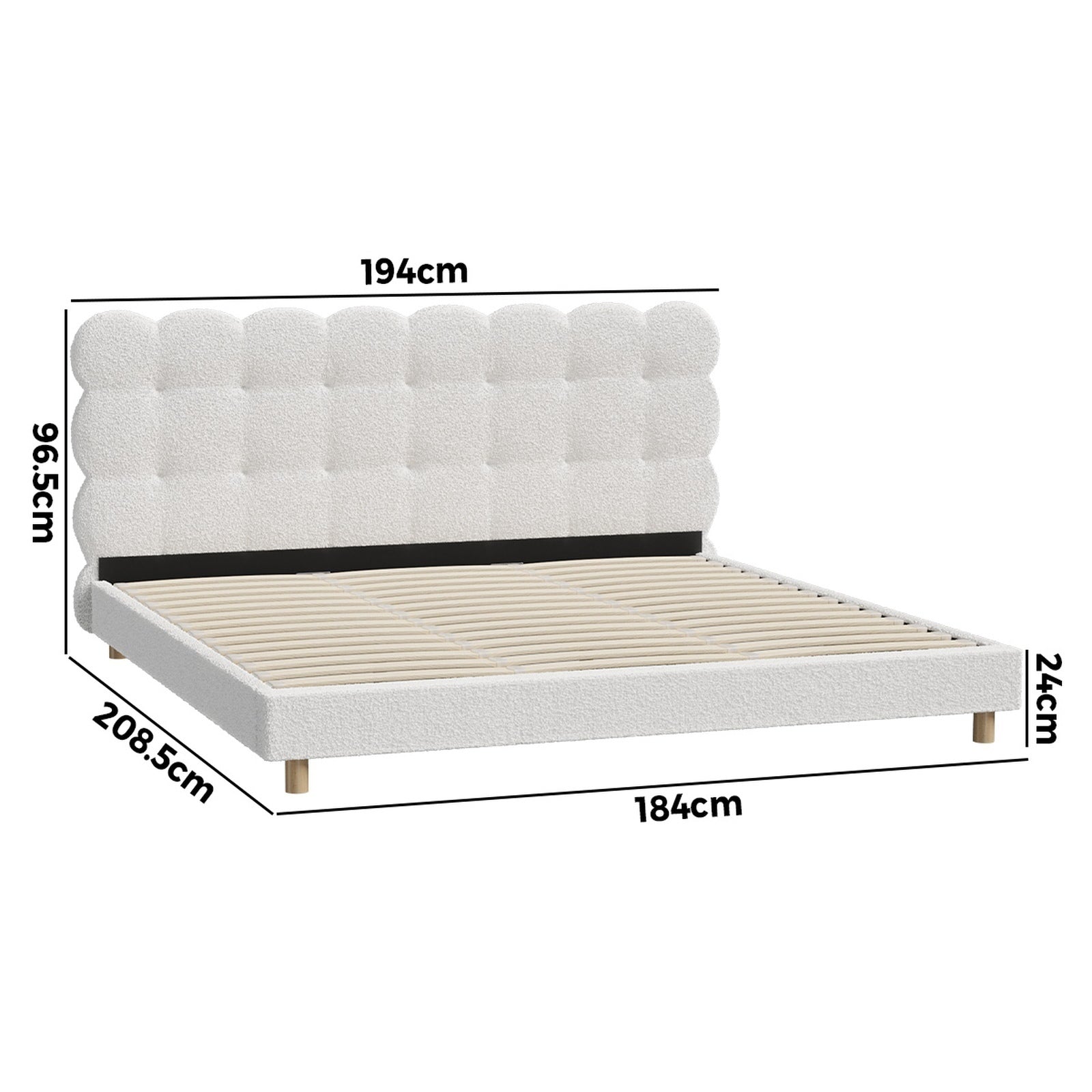 Oikiture Bed Frame King Size Tufted Bedhead Boucle Fabric White - Sunyee