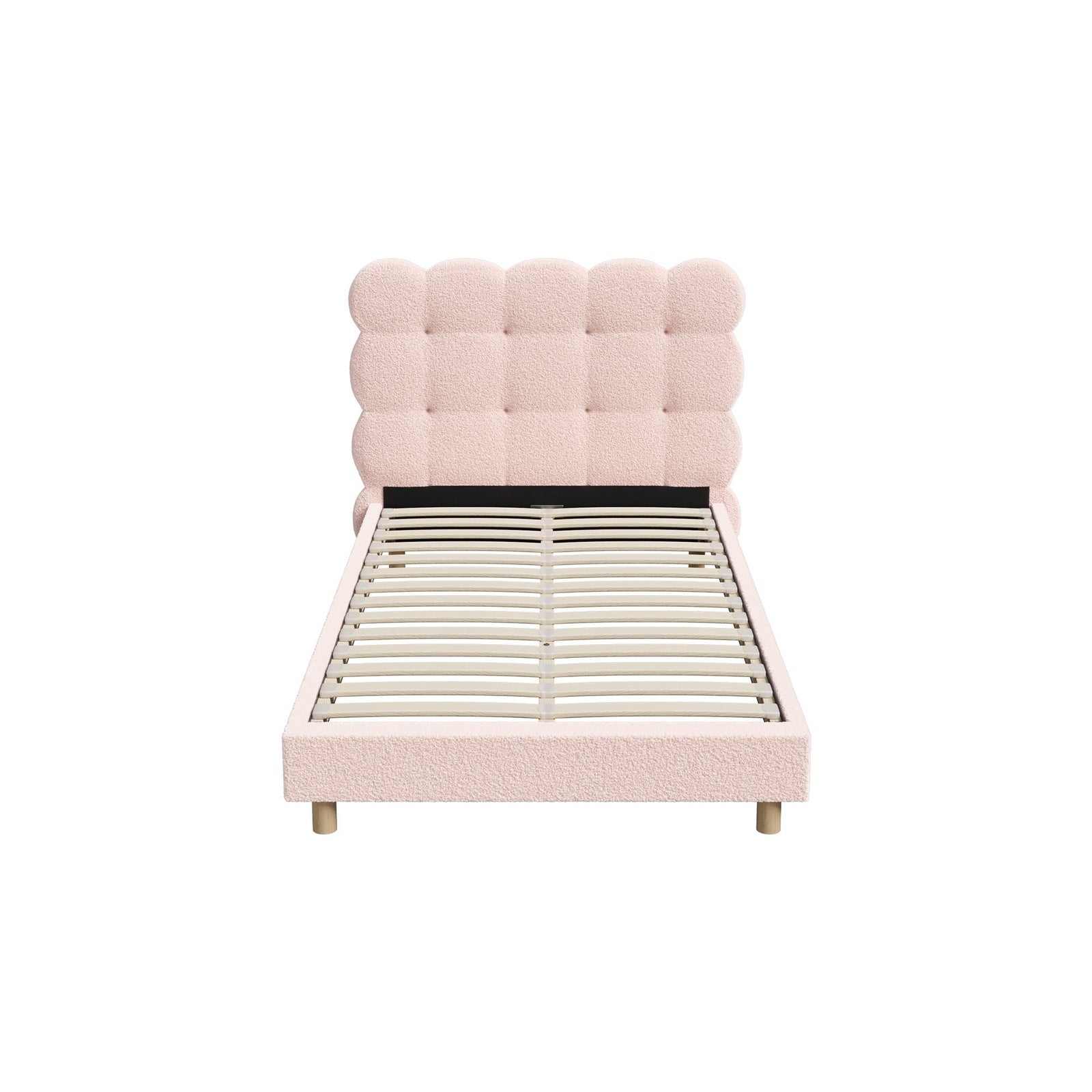 Oikiture Bed Frame King Single Tufted Bedhead Boucle Fabric Pink - Sunyee