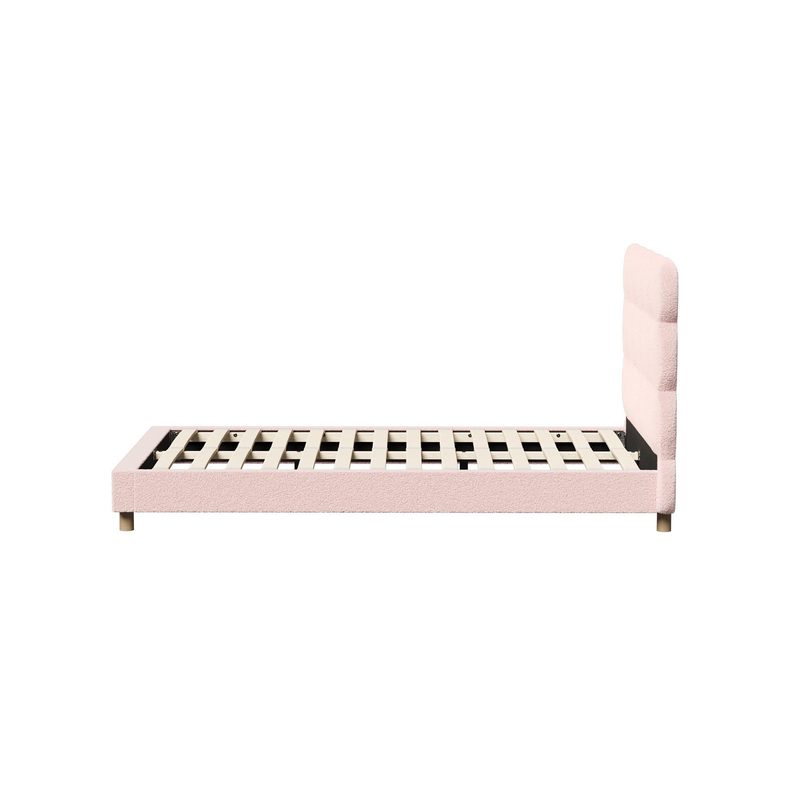 Oikiture Bed Frame King Single Tufted Bedhead Boucle Fabric Pink - Sunyee