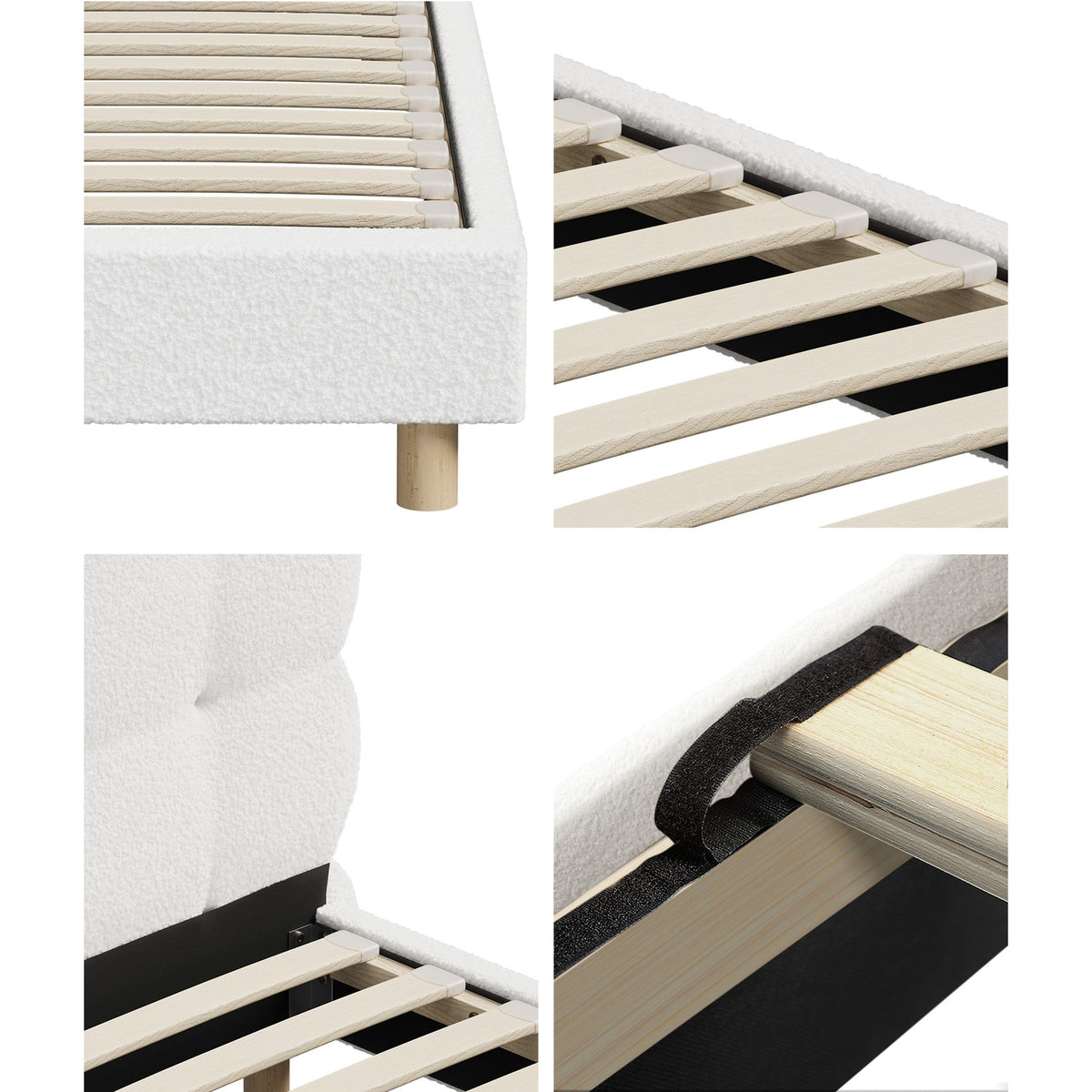 Oikiture Bed Frame King Single Tufted Bedhead Boucle Fabric White - Sunyee