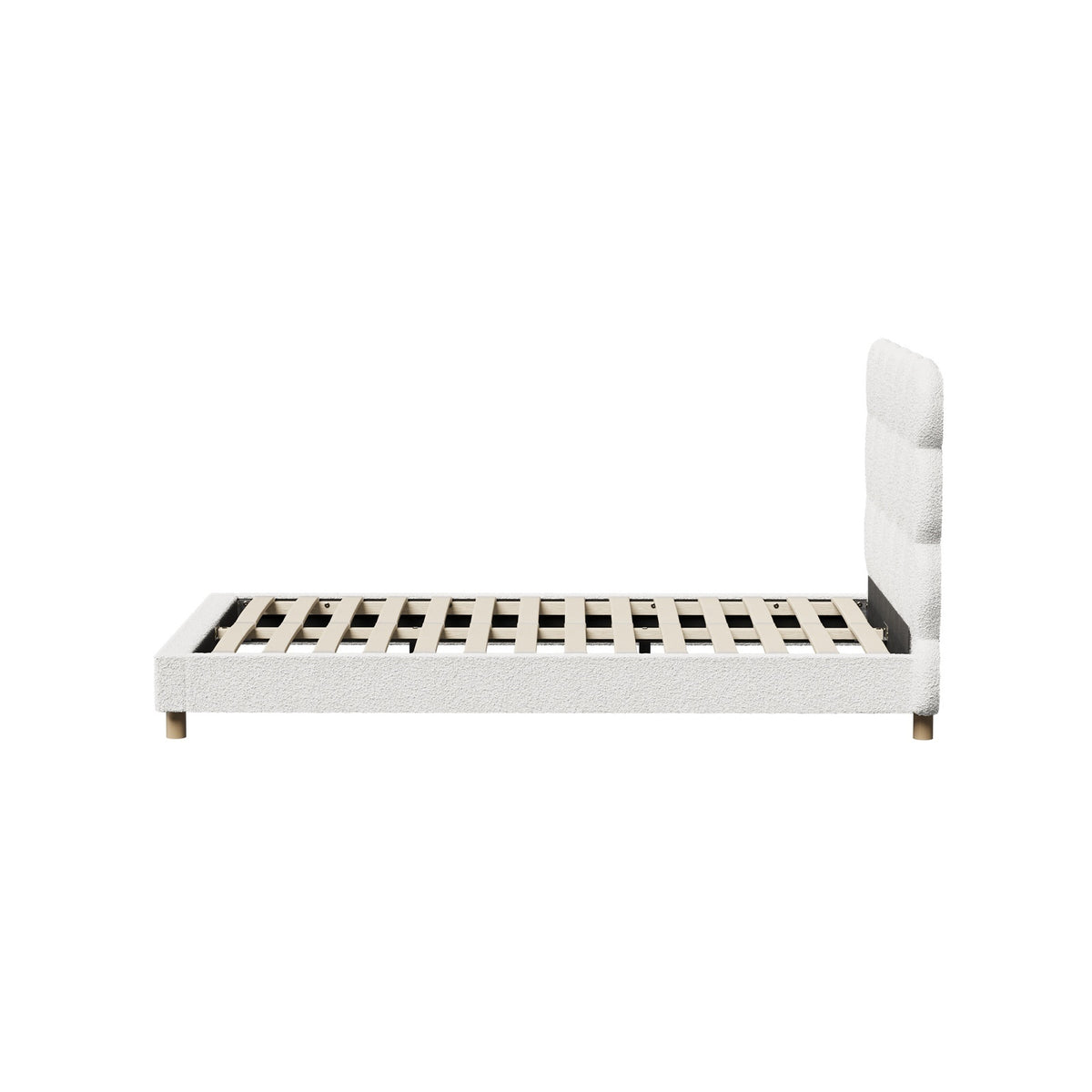 Oikiture Bed Frame King Single Tufted Bedhead Boucle Fabric White - Sunyee