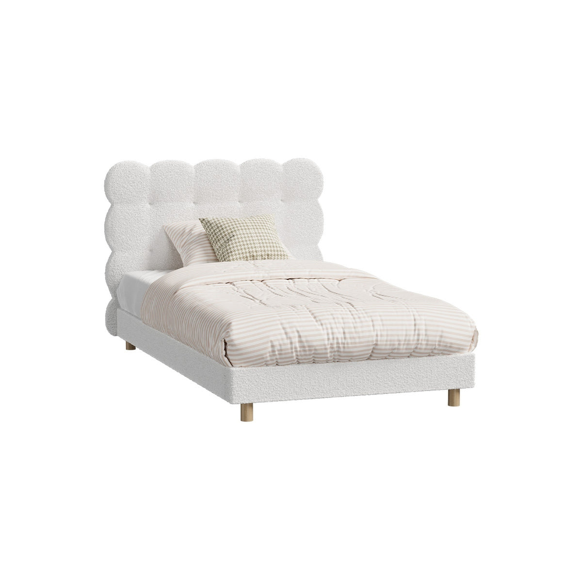 Oikiture Bed Frame King Single Tufted Bedhead Boucle Fabric White - Sunyee