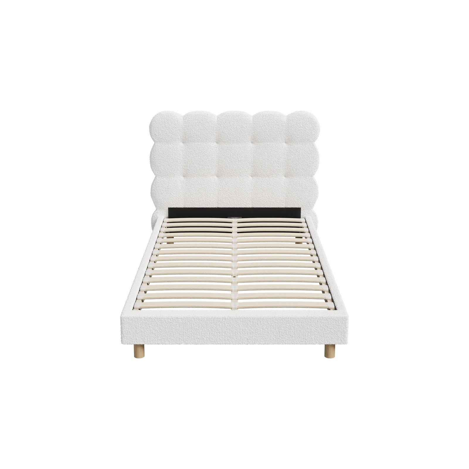 Oikiture Bed Frame King Single Tufted Bedhead Boucle Fabric White - Sunyee