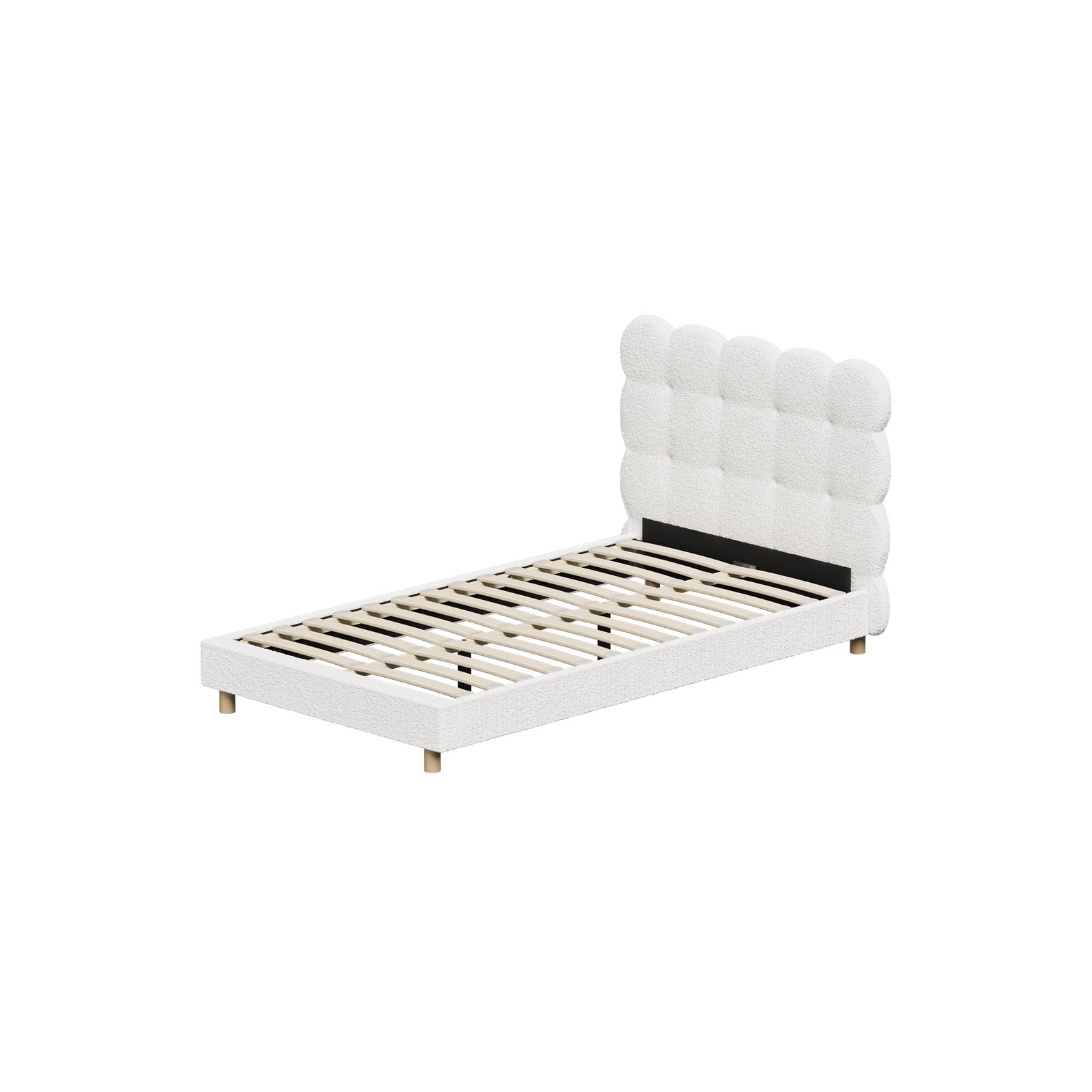 Oikiture Bed Frame King Single Tufted Bedhead Boucle Fabric White - Sunyee
