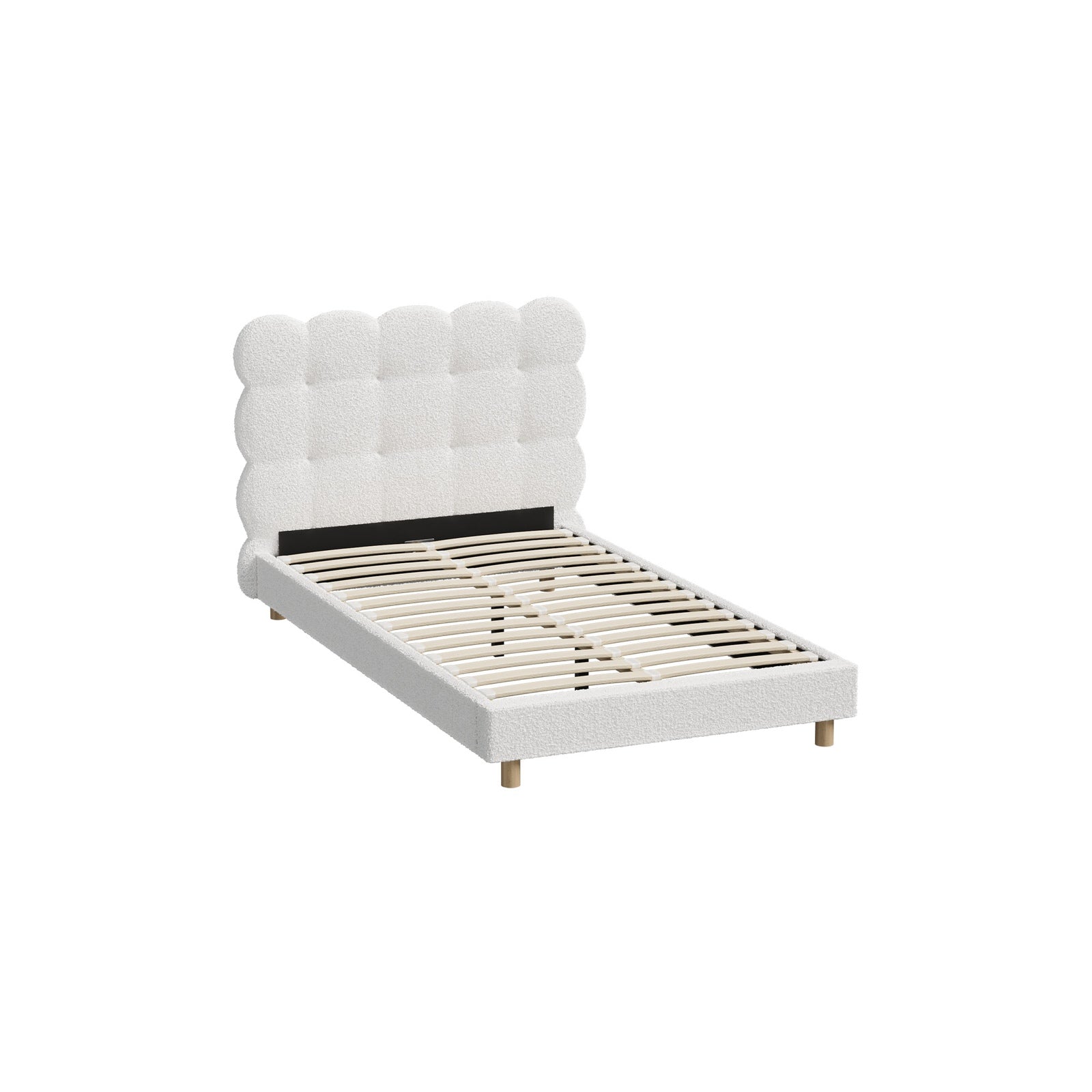 Oikiture Bed Frame King Single Tufted Bedhead Boucle Fabric White - Sunyee