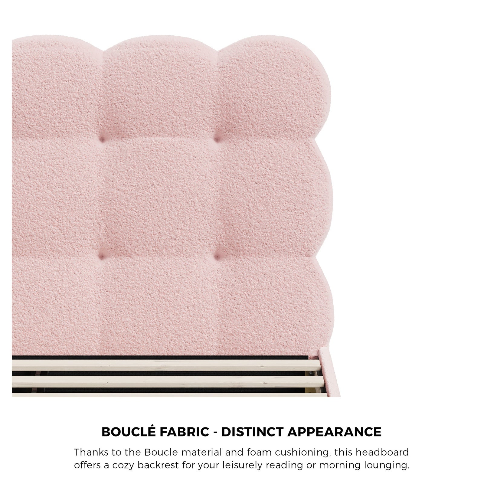 Oikiture Bed Frame Queen Double King Single Tufted Bedhead Boucle Fabric Pink - Sunyee