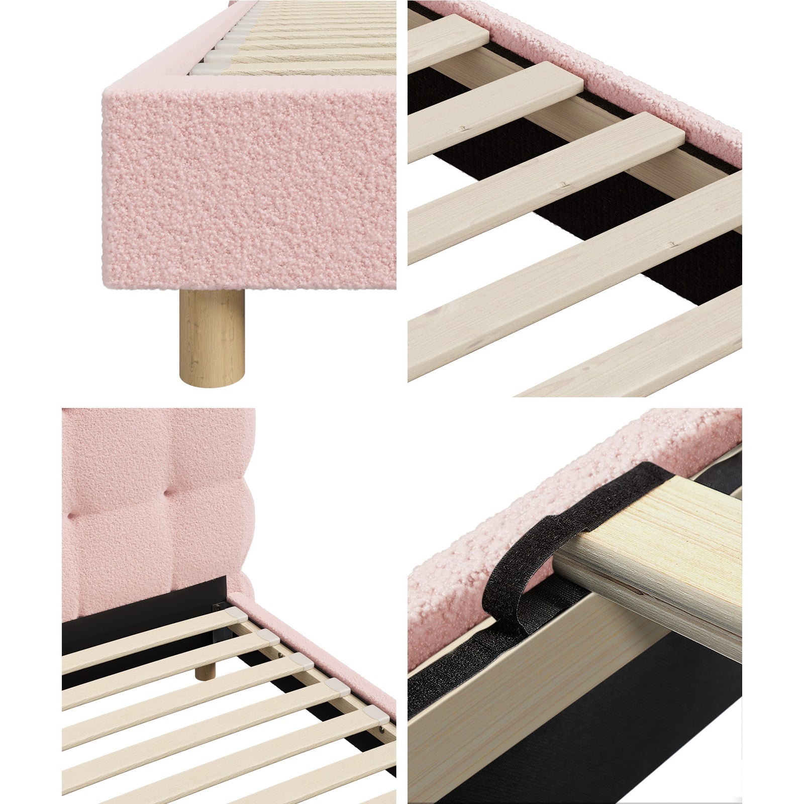 Oikiture Bed Frame Queen Double King Single Tufted Bedhead Boucle Fabric Pink - Sunyee