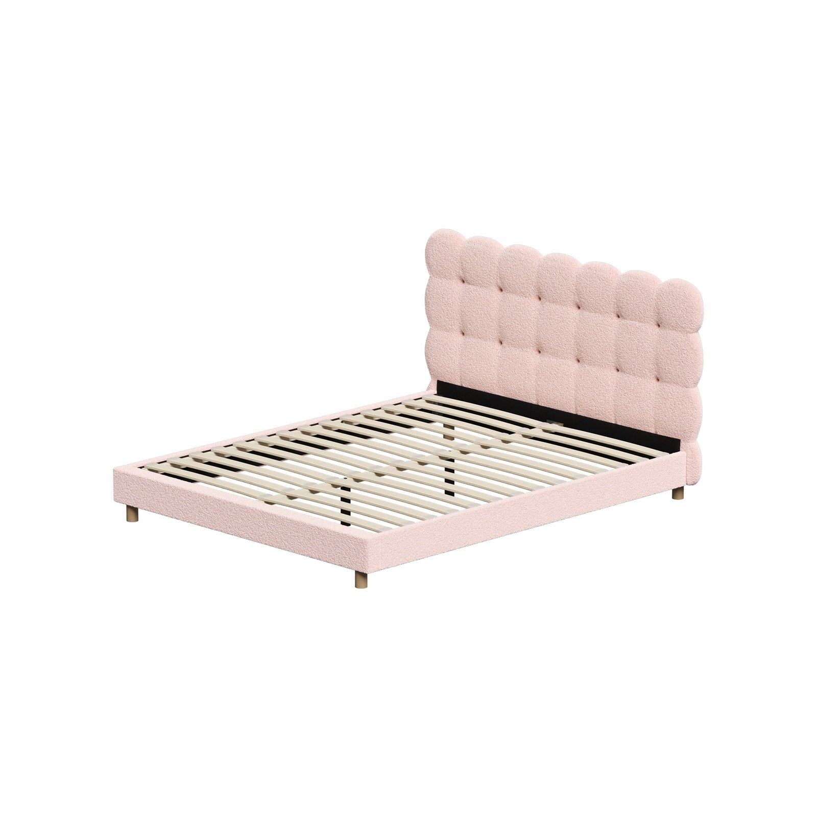 Oikiture Bed Frame Queen Size Tufted Bedhead Boucle Fabric Pink - Sunyee