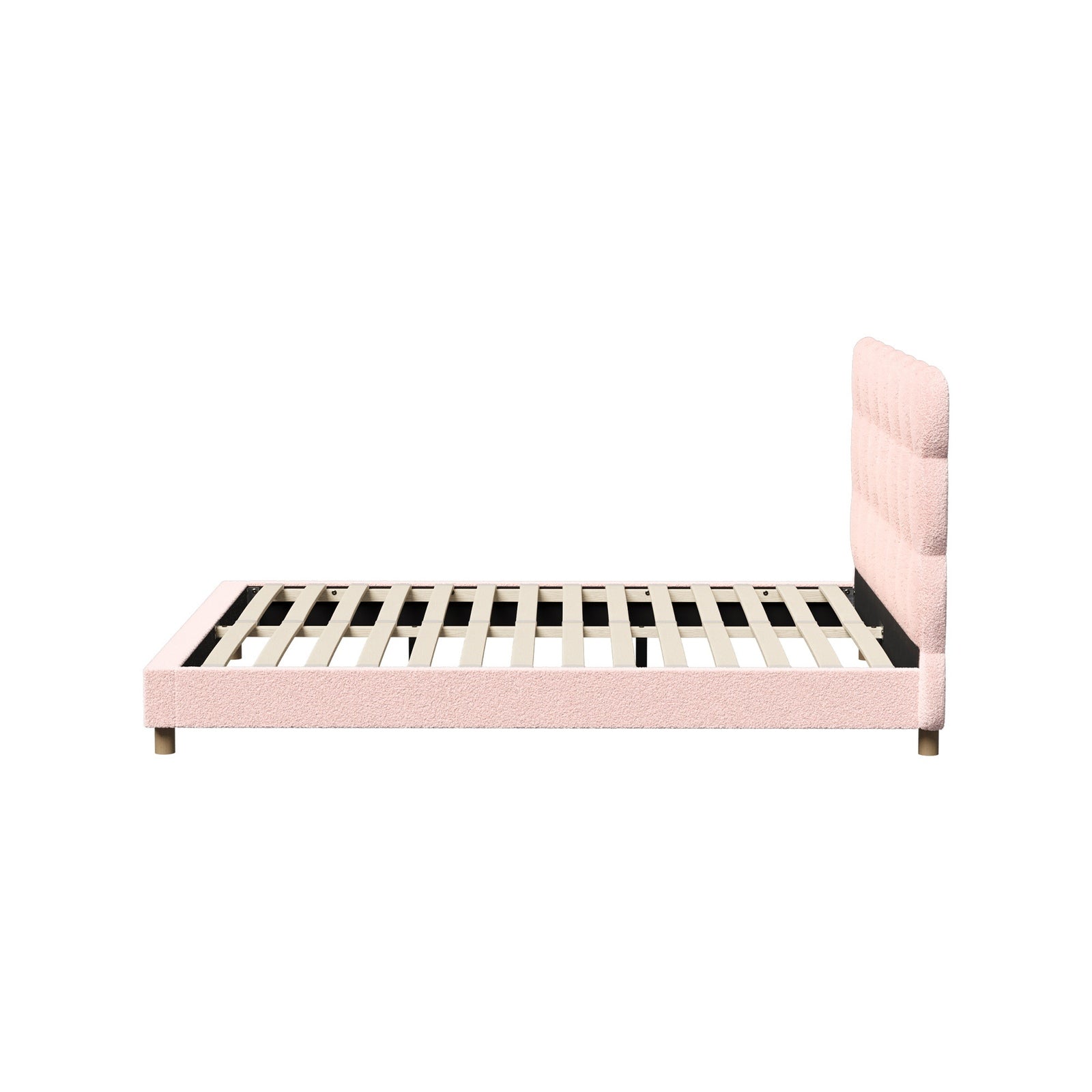 Oikiture Bed Frame Queen Size Tufted Bedhead Boucle Fabric Pink - Sunyee