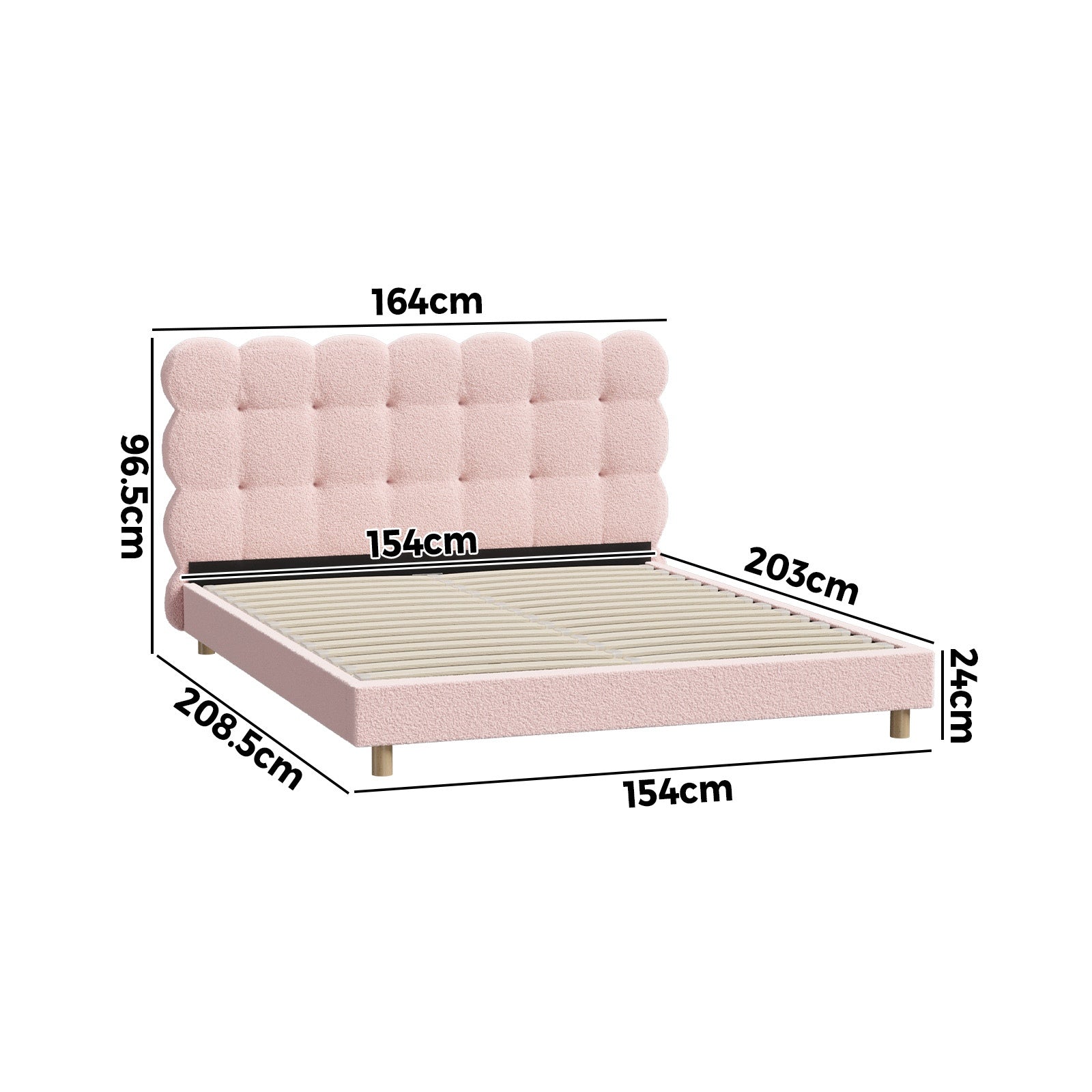 Oikiture Bed Frame Queen Size Tufted Bedhead Boucle Fabric Pink - Sunyee
