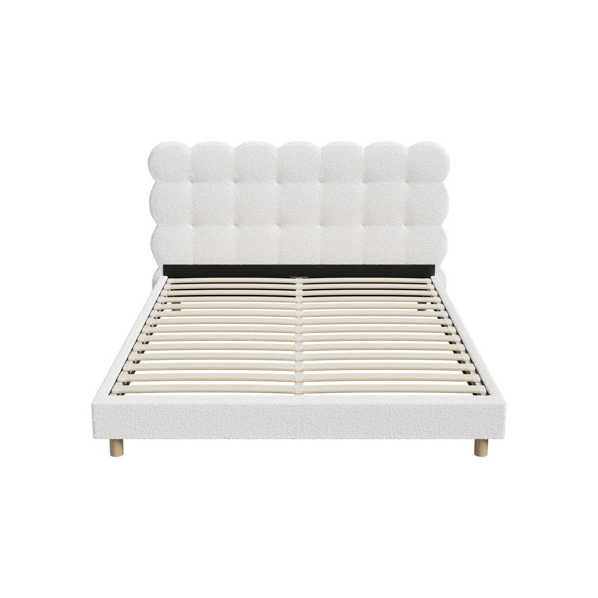 Oikiture Bed Frame Queen Size Tufted Bedhead Boucle Fabric White - Sunyee