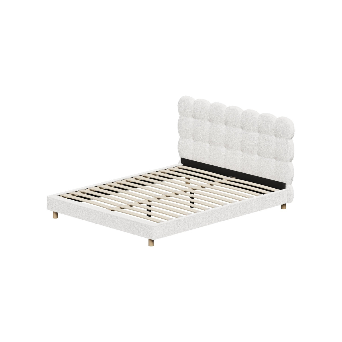 Oikiture Bed Frame Queen Size Tufted Bedhead Boucle Fabric White - Sunyee