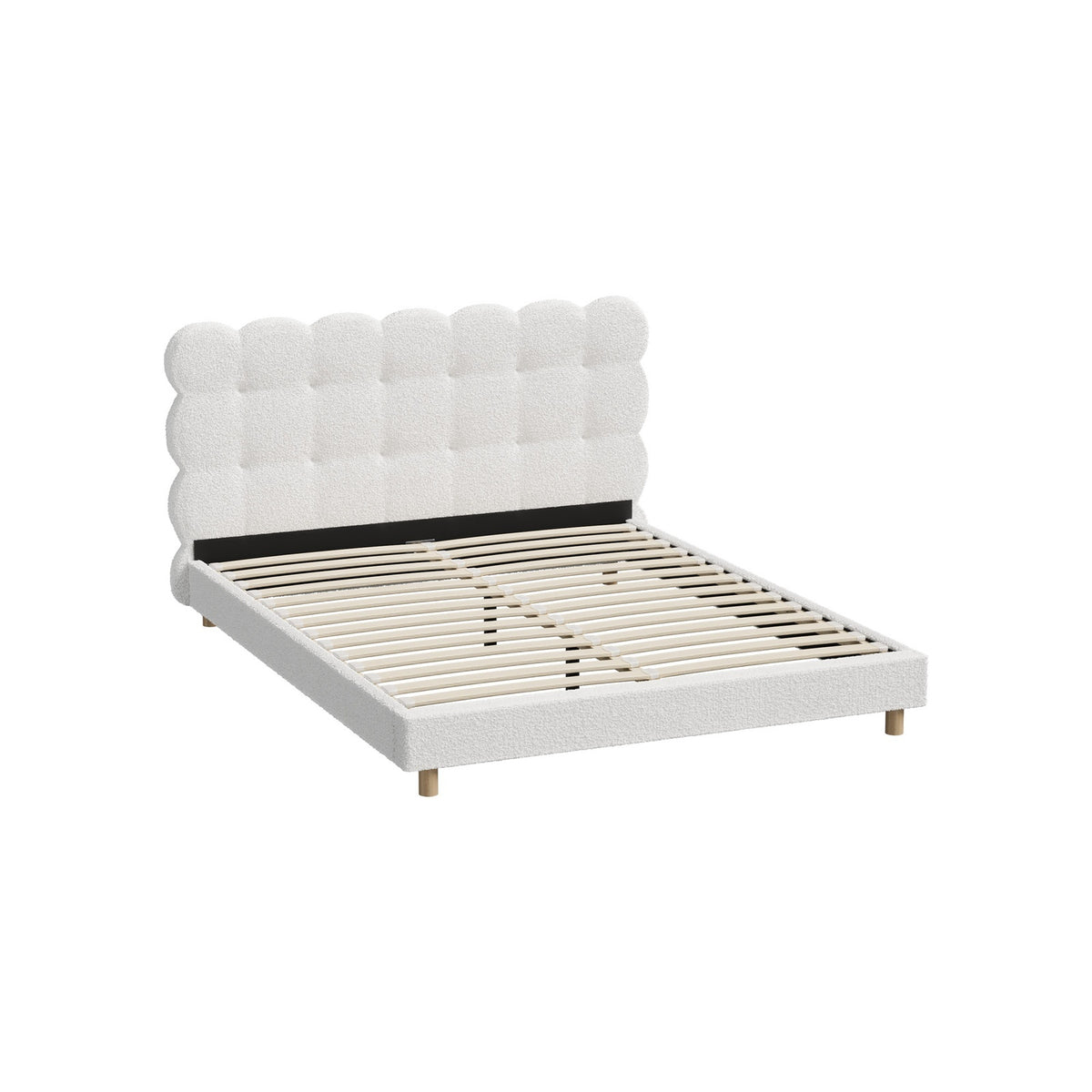 Oikiture Bed Frame Queen Size Tufted Bedhead Boucle Fabric White - Sunyee