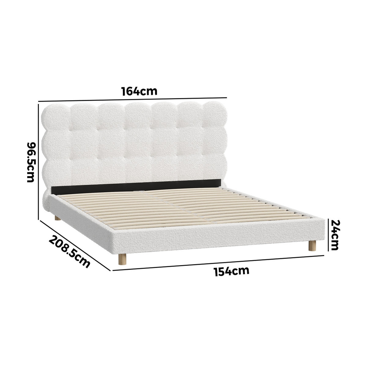 Oikiture Bed Frame Queen Size Tufted Bedhead Boucle Fabric White - Sunyee