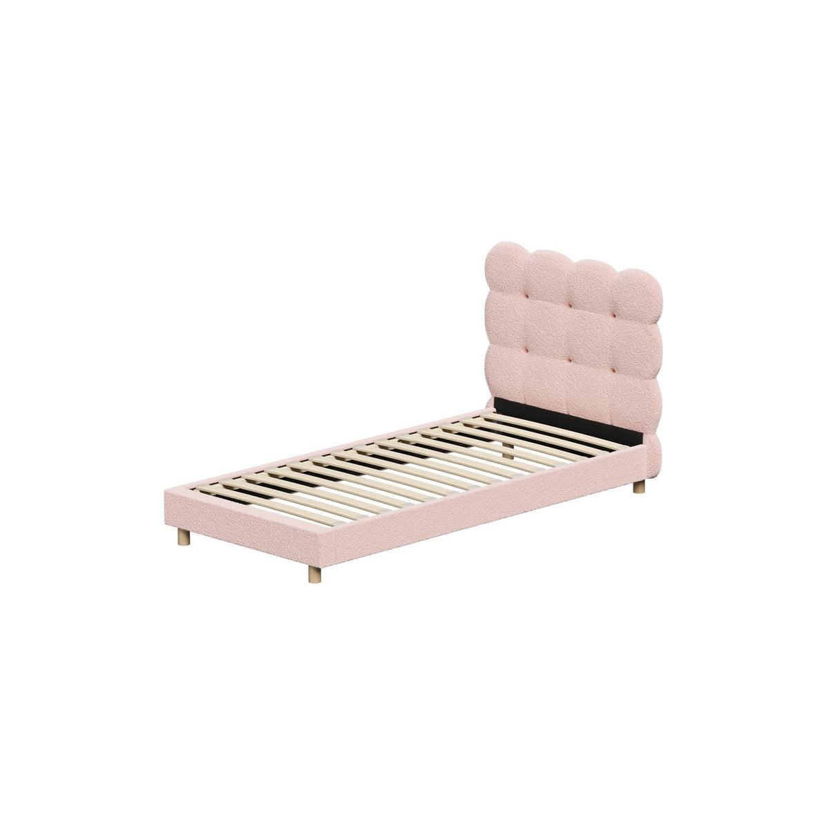 Oikiture Bed Frame Single Size Tufted Bedhead Boucle Fabric Pink - Sunyee