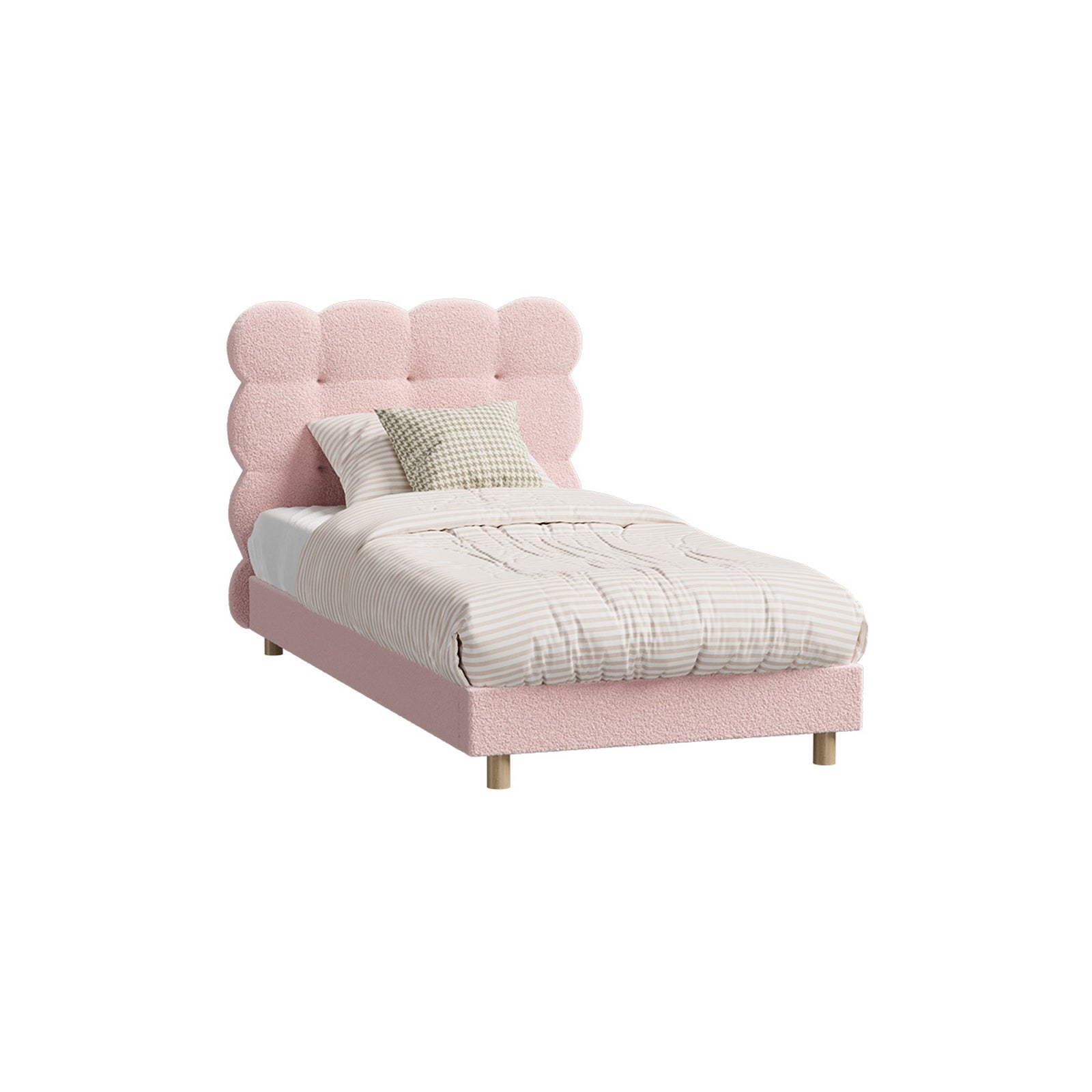 Oikiture Bed Frame Queen Double King Single Tufted Bedhead Boucle Fabric Pink - Sunyee