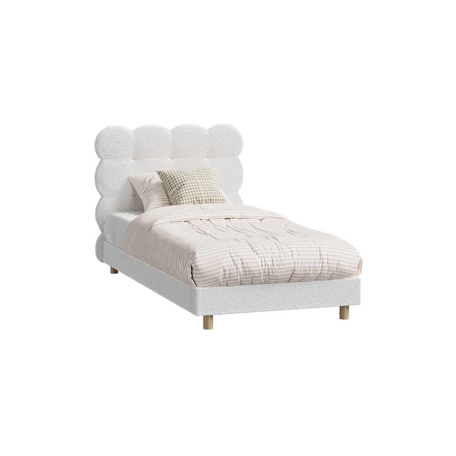 Oikiture Bed Frame Queen Double King Single Tufted Bedhead Boucle Fabric White - Sunyee