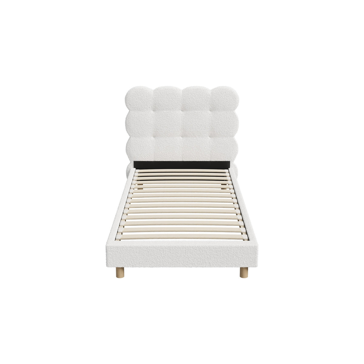 Oikiture Bed Frame Single Size Tufted Bedhead Boucle Fabric White - Sunyee
