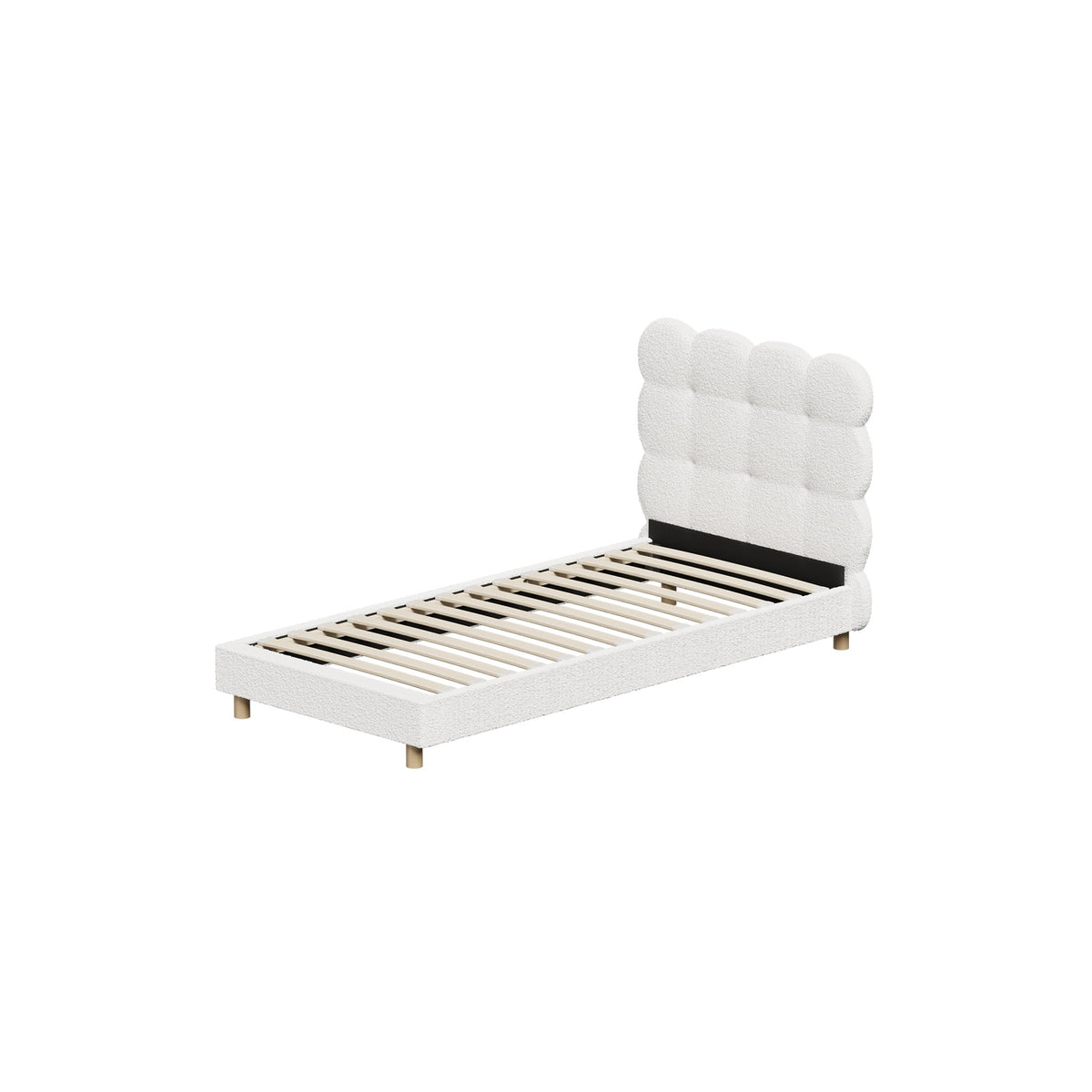 Oikiture Bed Frame Single Size Tufted Bedhead Boucle Fabric White - Sunyee