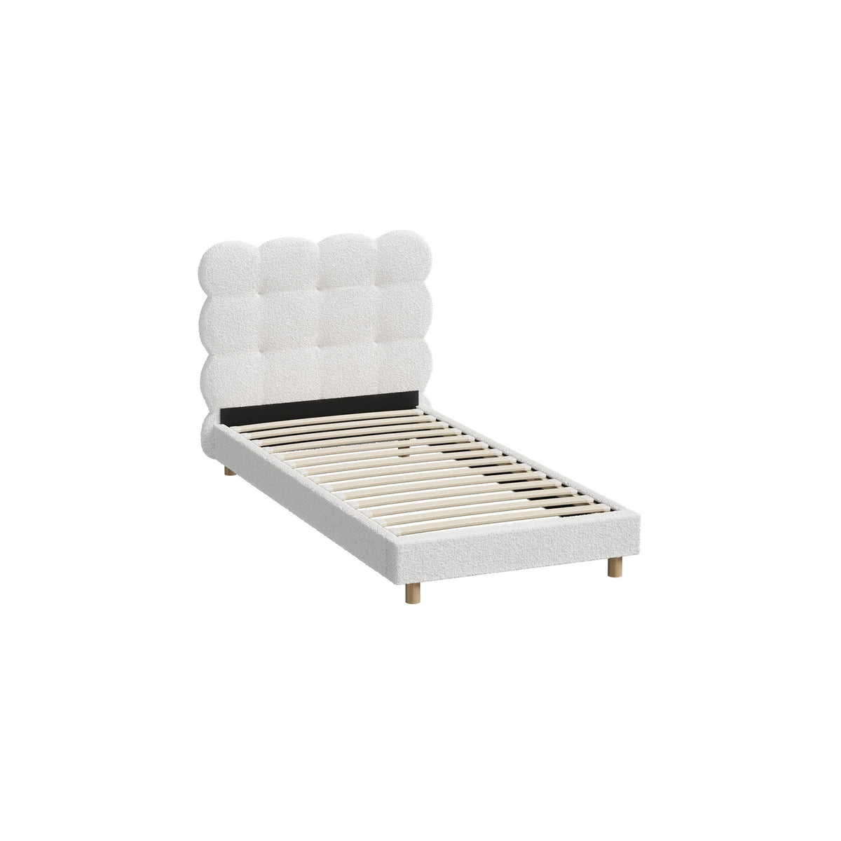 Oikiture Bed Frame Single Size Tufted Bedhead Boucle Fabric White - Sunyee