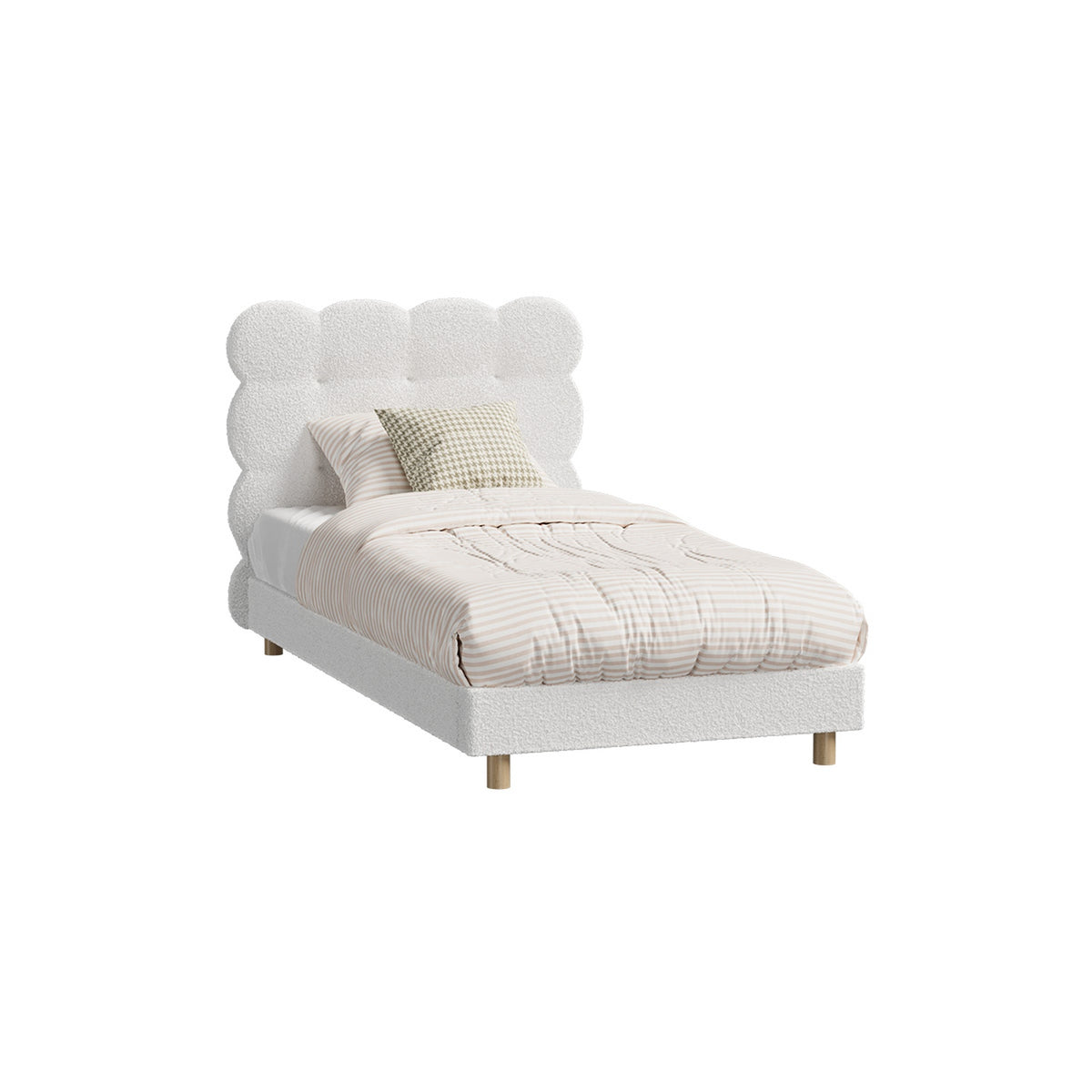 Oikiture Bed Frame Single Size Tufted Bedhead Boucle Fabric White - Sunyee