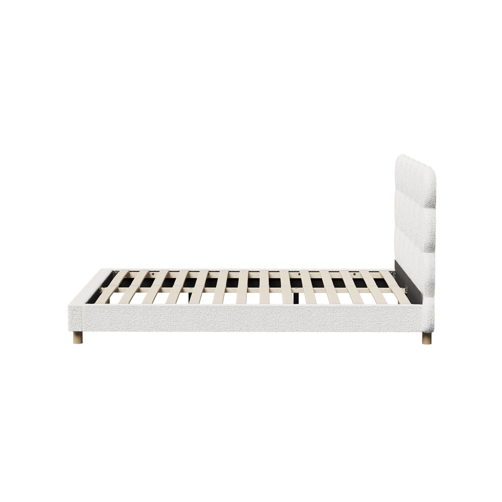 Oikiture Bed Frame Queen Double King Single Tufted Bedhead Boucle Fabric White - Sunyee