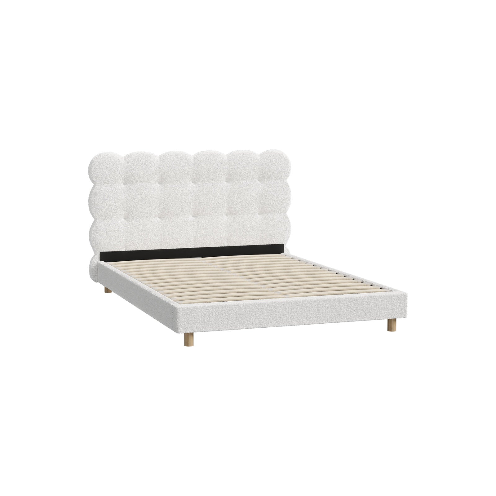 Oikiture Bed Frame Queen Double King Single Tufted Bedhead Boucle Fabric White - Sunyee