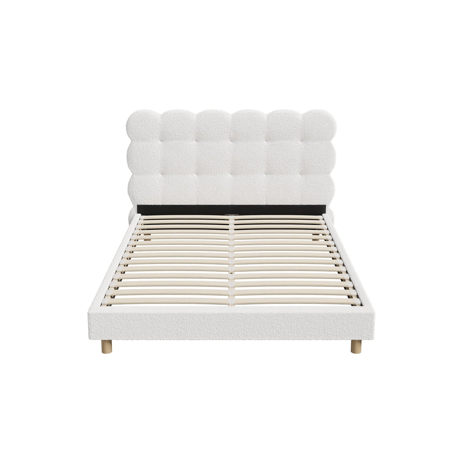 Oikiture Bed Frame Queen Double King Single Tufted Bedhead Boucle Fabric White - Sunyee