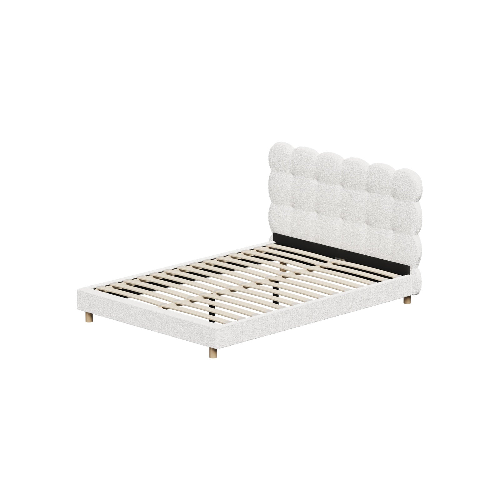 Oikiture Bed Frame Queen Double King Single Tufted Bedhead Boucle Fabric White - Sunyee