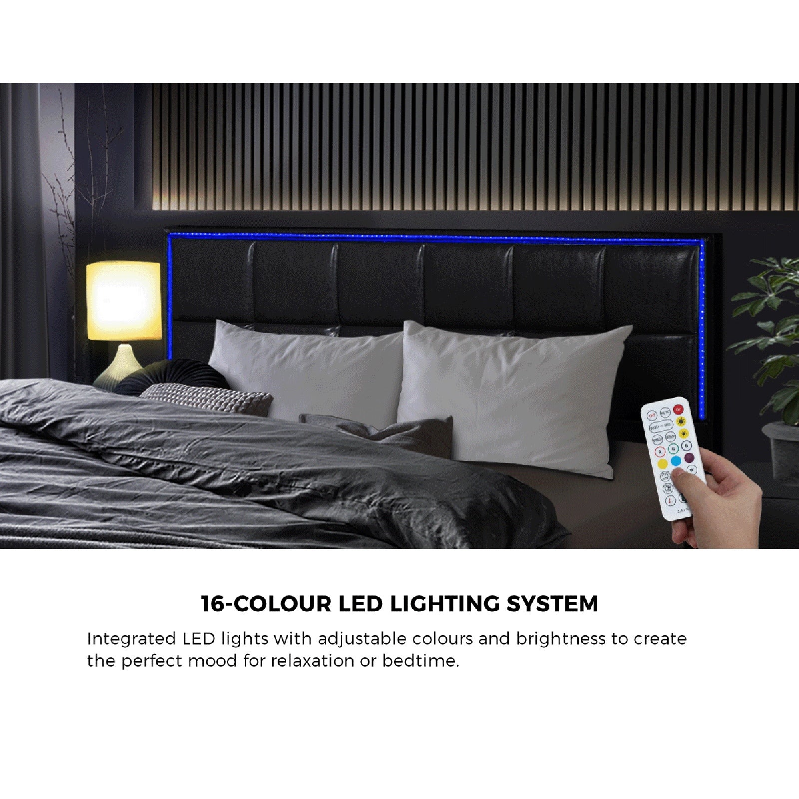 Oikiture Bed Frame Queen Double King Single Size RGB LED Gas Lift Storage Base - Sunyee