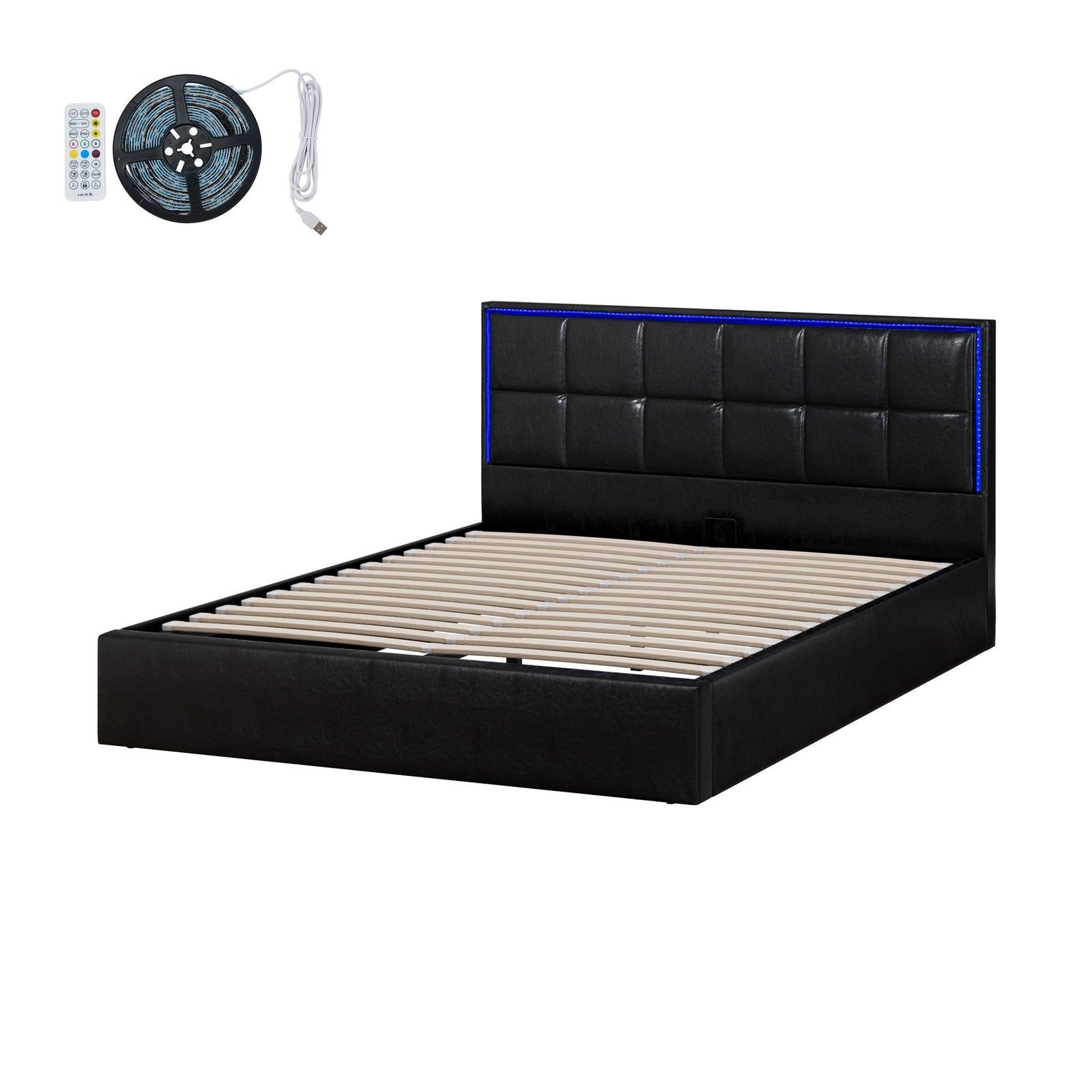 Oikiture Bed Frame Queen Double King Single Size RGB LED Gas Lift Storage Base - Sunyee