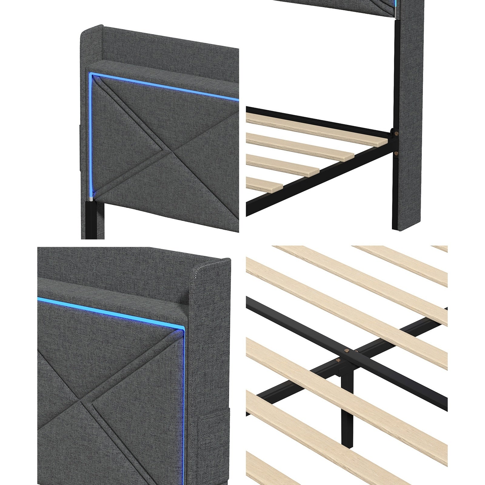 Oikiture Bed Frame King Single Size with LED Headboard Charging Port 4 Drawers - Sunyee