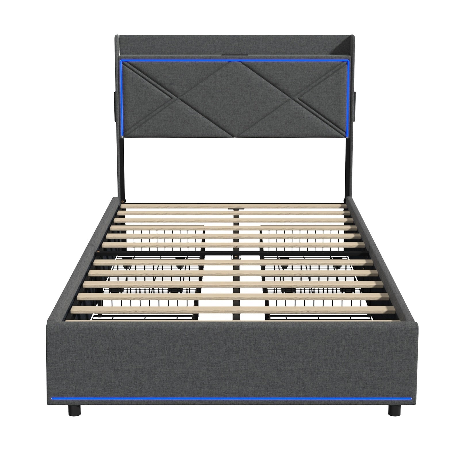 Oikiture Bed Frame King Single Size with LED Headboard Charging Port 4 Drawers - Sunyee