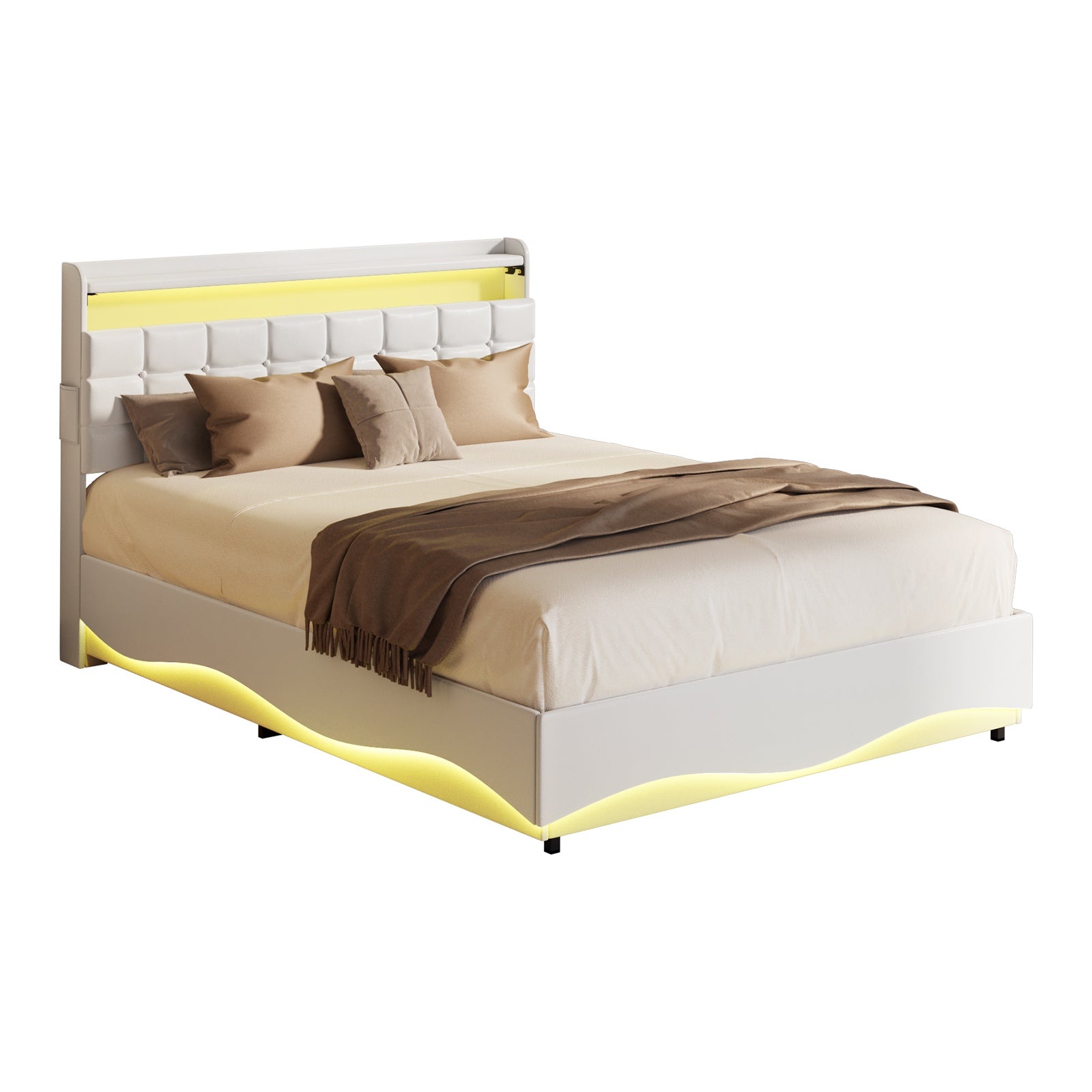 Oikiture Double Size Bed Frame LED Light Gas Lift Storage Headboard USB Charging - Sunyee
