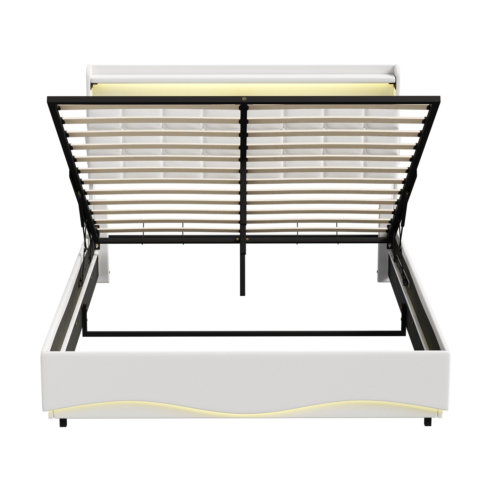 Oikiture Queen Size Bed Frame LED Light Gas Lift Storage Headboard USB Charging - Sunyee