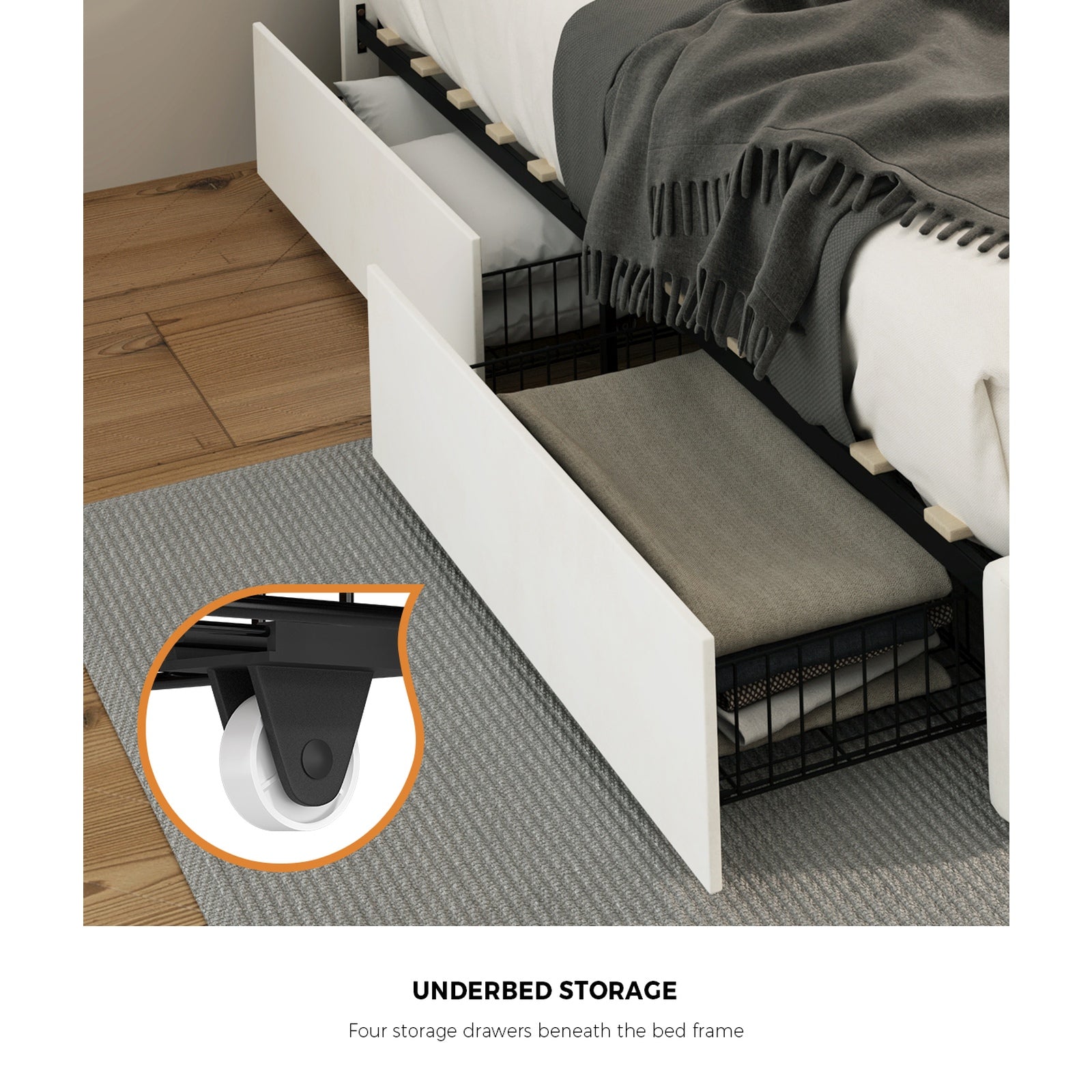 Oikiture LED Bed Frame Queen Size with 4 Drawers Adjustable Headboard Beige - Sunyee