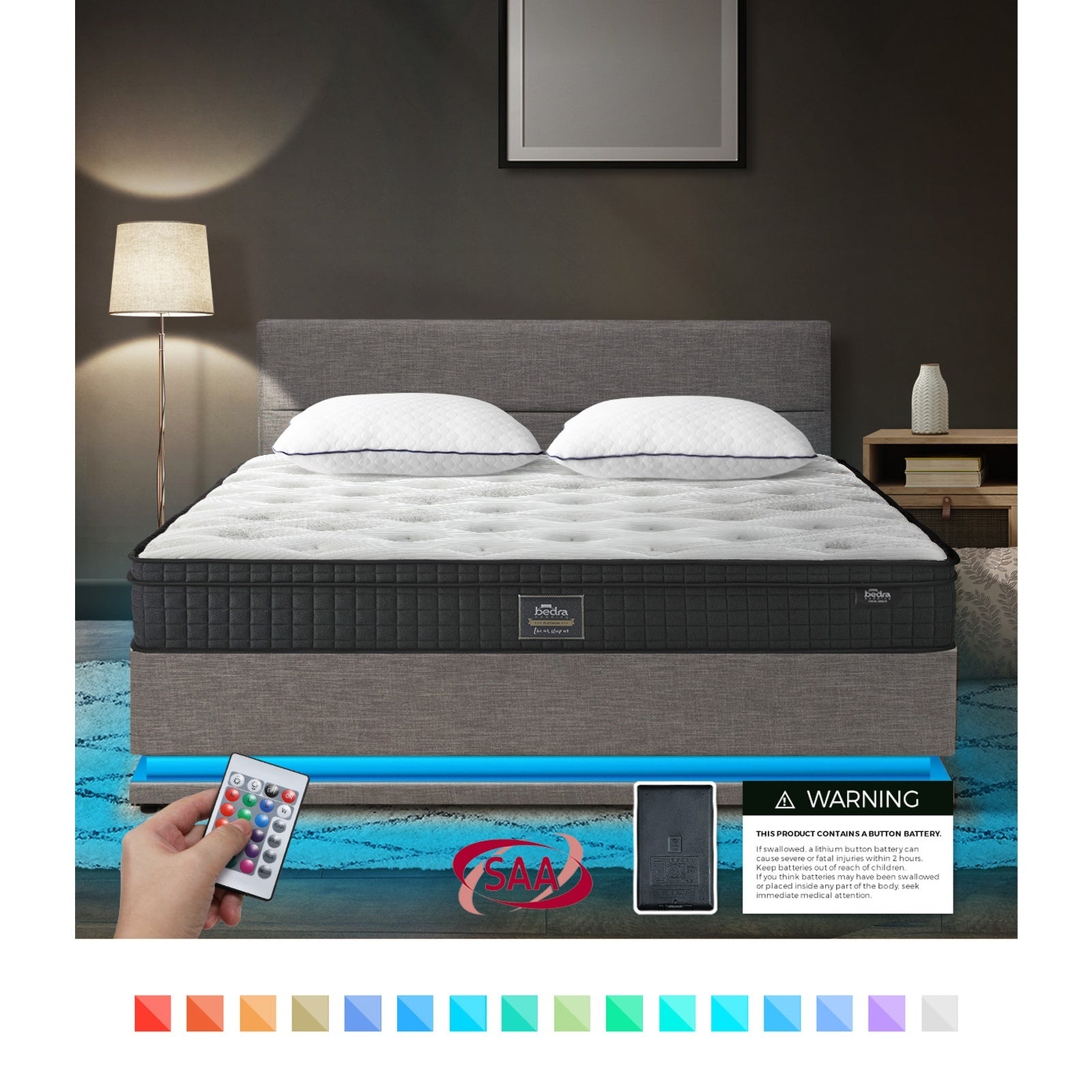 Oikiture Bed Frame Queen Double Size LED with Gas Lift Mattress Set Grey - Sunyee